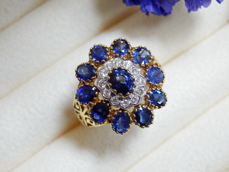 PP5302 แหวนไพลินประดับเพชรแท้ 0.20 กะรัต ทรงโบราณผสมโมเดิร์น ใส่สวยเก๋