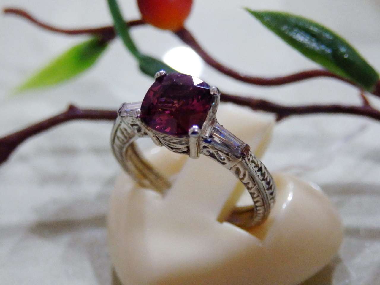 N174 แหวนโรโดไลท์แท้ประดับเพชรcz งานซิลเวอร์สวยๆราคาเบาๆ