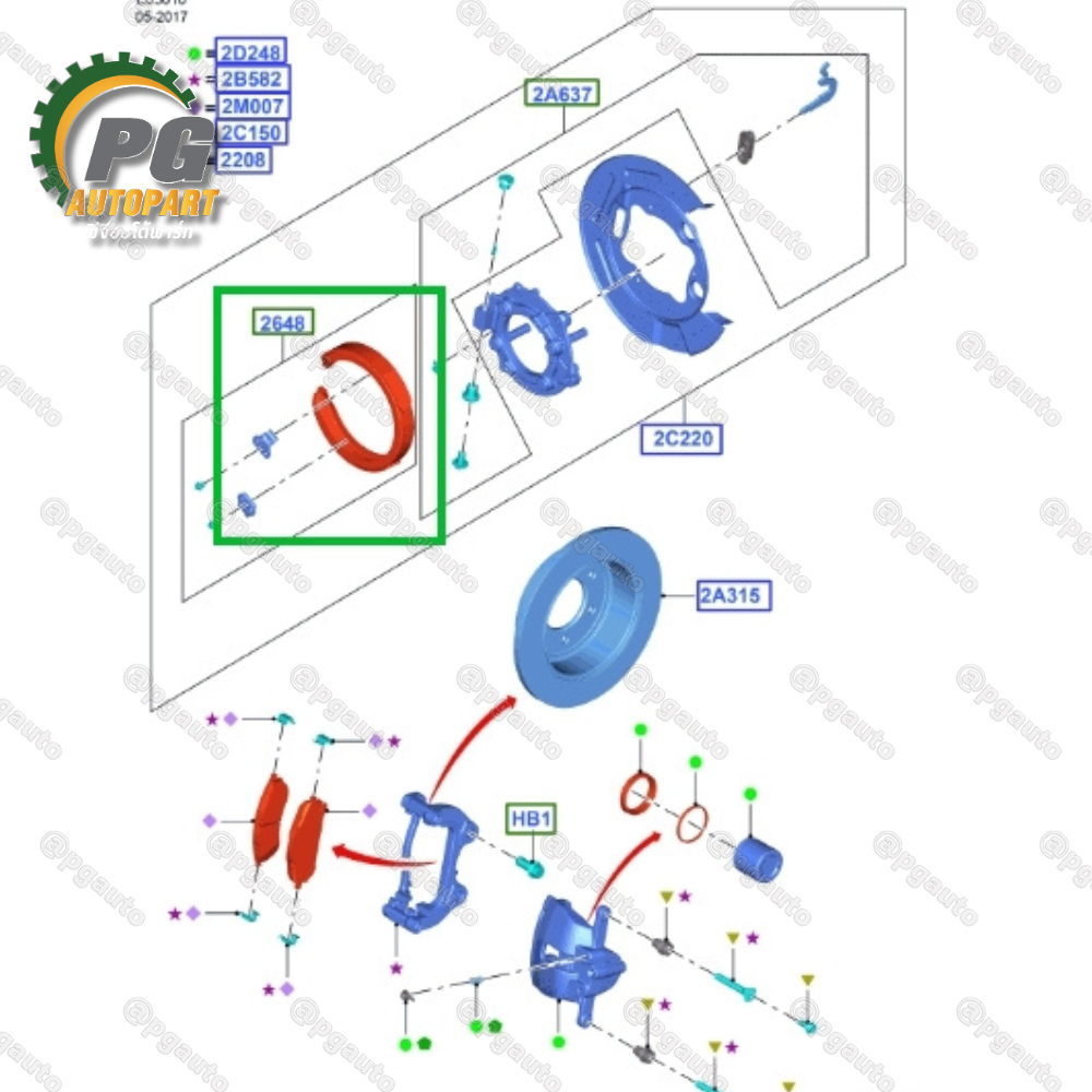 ชุดก้ามเบรคมือหลัง FORD EVEREST ปี 2015 - 2019 (1 ชิ้น) / รูปจริง แท้ห้าง