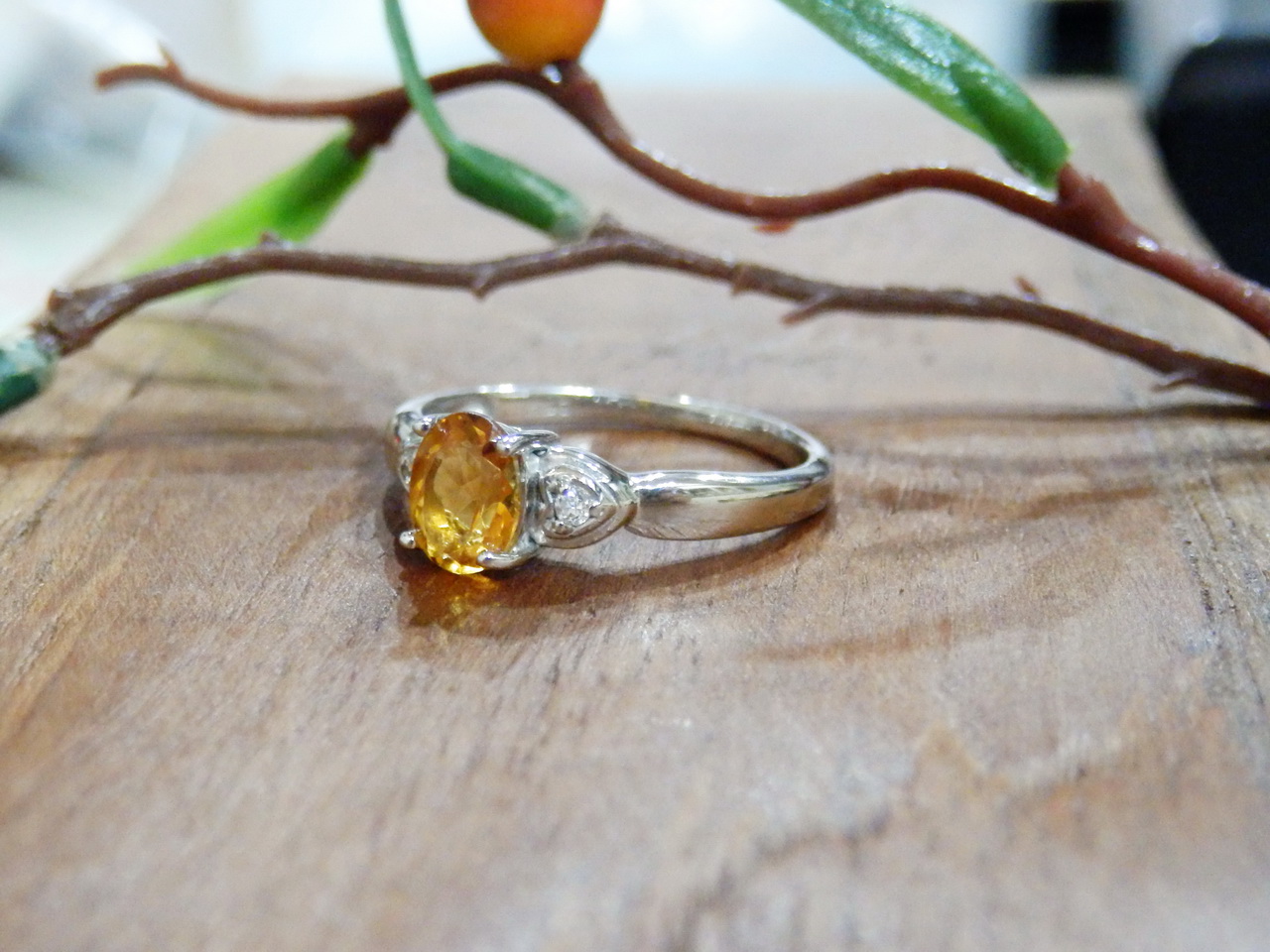 Sm088 แหวนซิทรินแท้ประดับเพชรcz งานซิลเวอร์สวยๆราคาเบาๆ