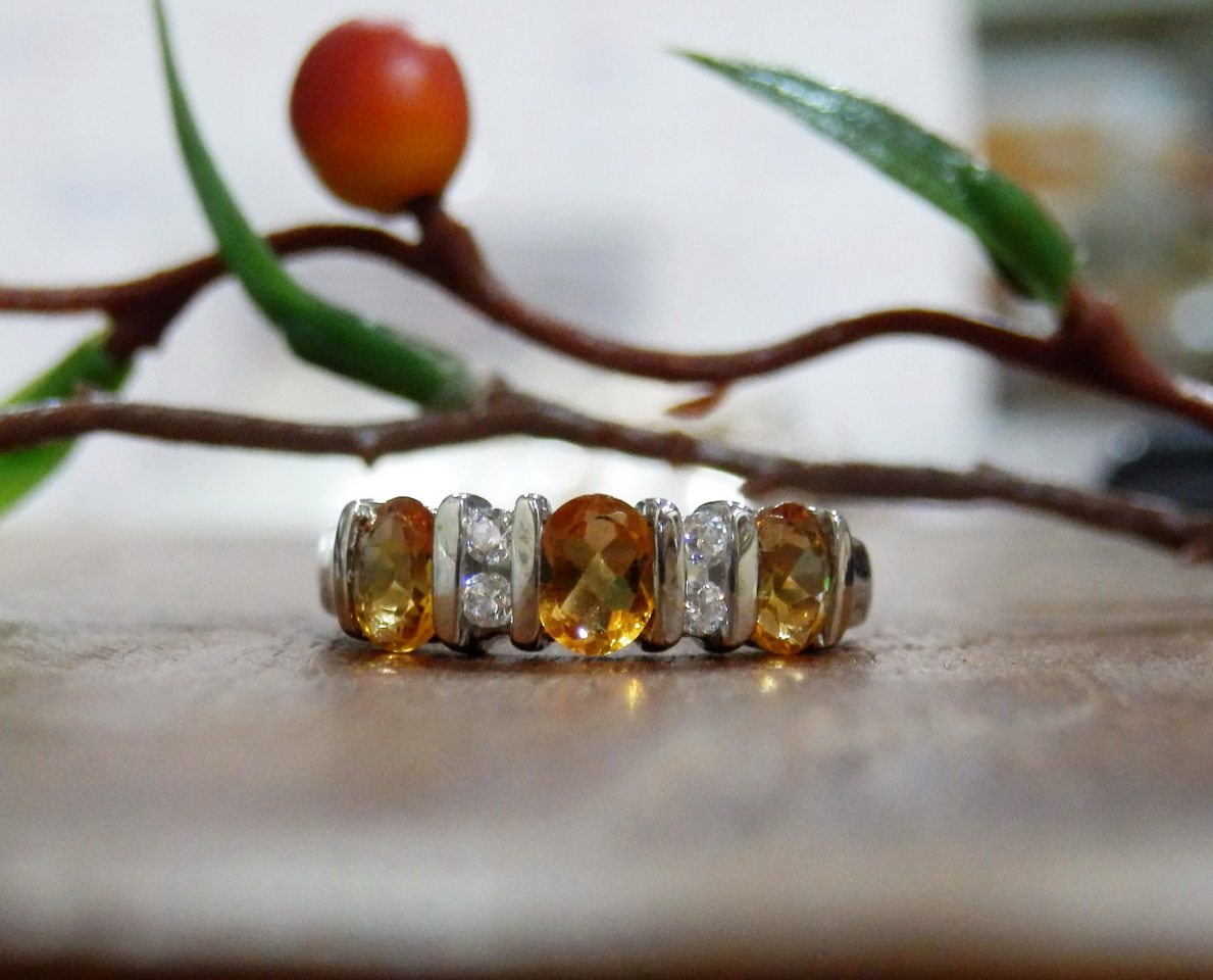 Sm097 แหวนแถวซิทรินแท้ประดับเพชรcz งานซิลเวอร์สวยๆราคาเบาๆ