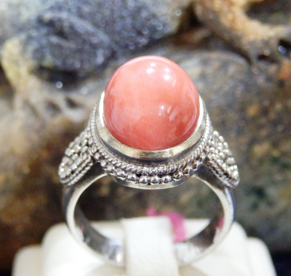 N212 แหวนประการังแท้ สีส้มพาสเทล แบบตะวันออกกลางสวยมีสไตล์