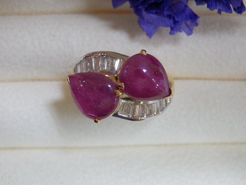 PP5303 แหวนทับทิมพม่า ประดับเพชรแท้ 0.80 กะรัต ดีไซน์ก้านไขว้ ใส่สวย