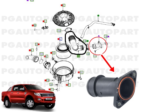 ท่อหม้อกรองอากาศบน-สั้น FORD RANGER ปี 2011-2018 (1ชิ้น) แท้ / รูปจริง