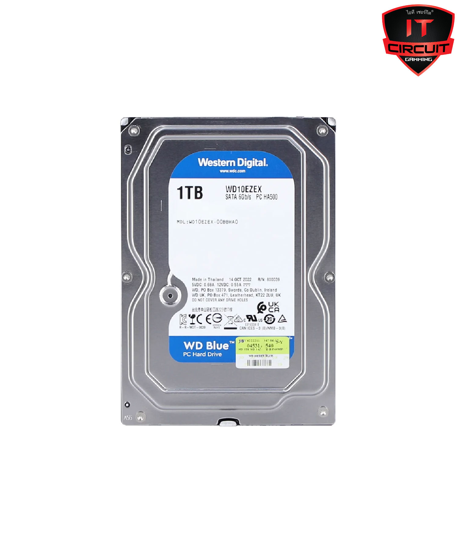 1 TB HDD (ฮาร์ดดิสก์ 3.5 นิ้ว) WD BLUE (7200RPM, 64MB, SATA-3, WD10EZEX)
