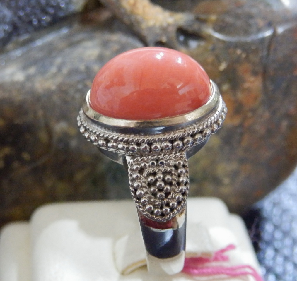 N212 แหวนประการังแท้ สีส้มพาสเทล แบบตะวันออกกลางสวยมีสไตล์