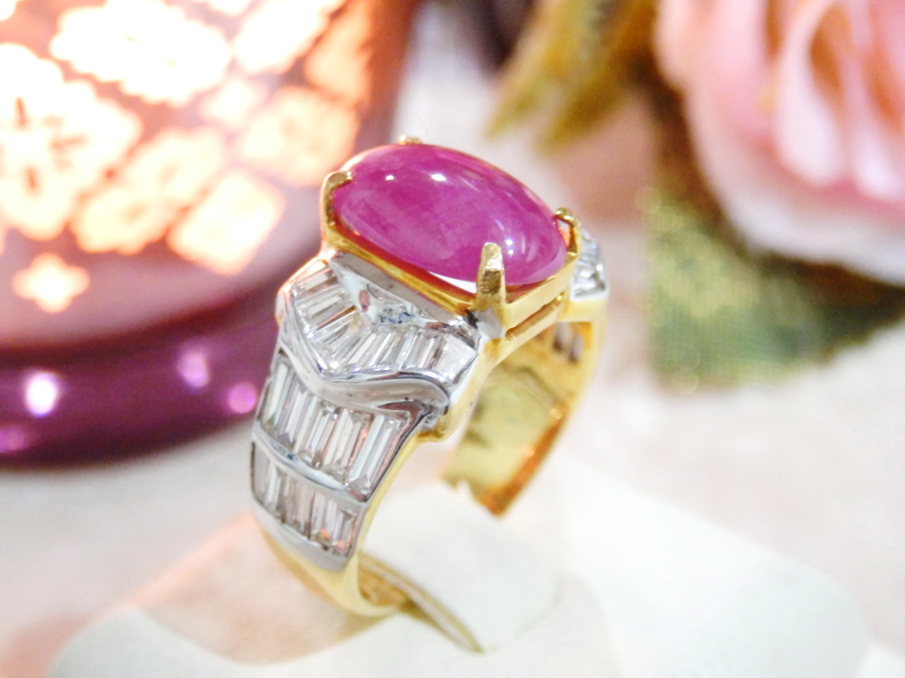 M066 แหวนทับทิมเพชรแท้ 1.07 กะรัต แบบน่ารักใส่ได้ทุกวัน