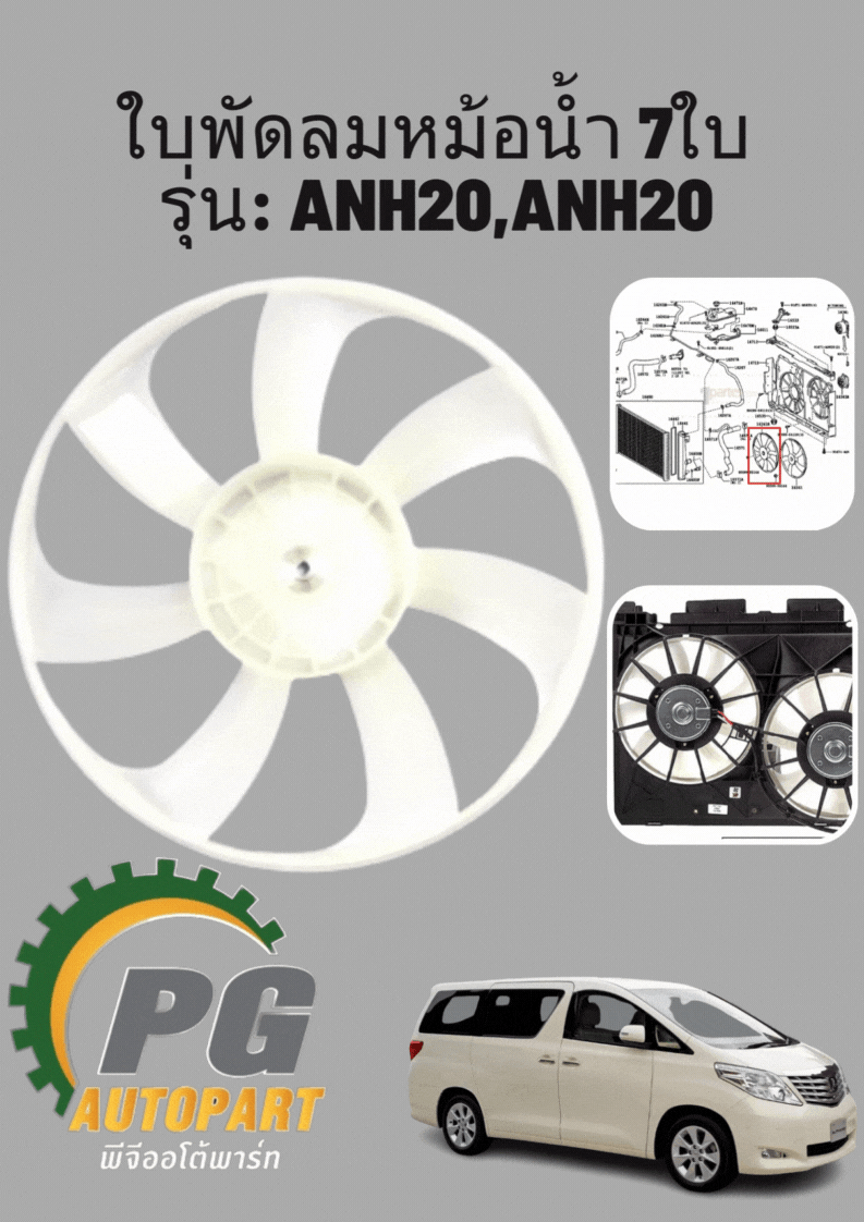 ใบพัดลมหม้อน้ำ 7ใบ ALPHARD ANH20 ปี 2008-2013 1ชิ้น รูปจริง