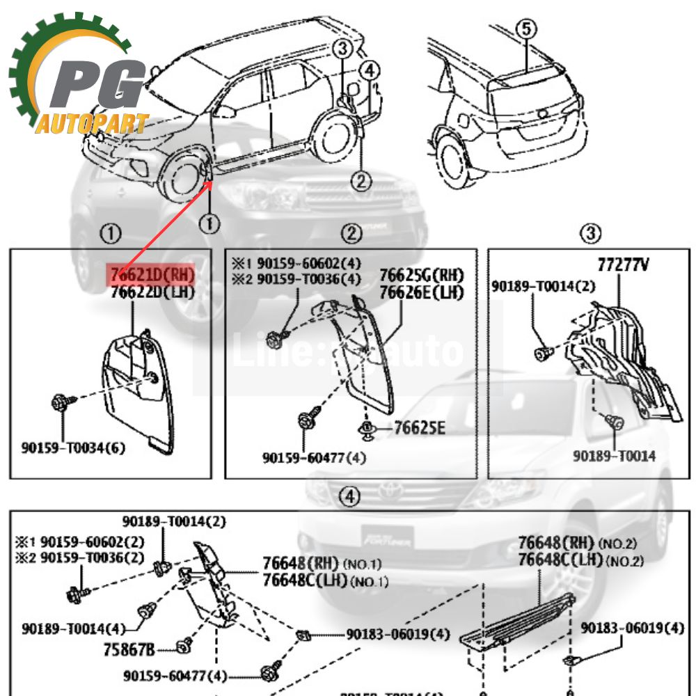 ยางกันโคลนหน้าขวา-ชิ้นหลัง TOYOTA FORTUNER,VIGO ปี 2004-2014 (1 ชิ้น) แท้ / รูปจริง