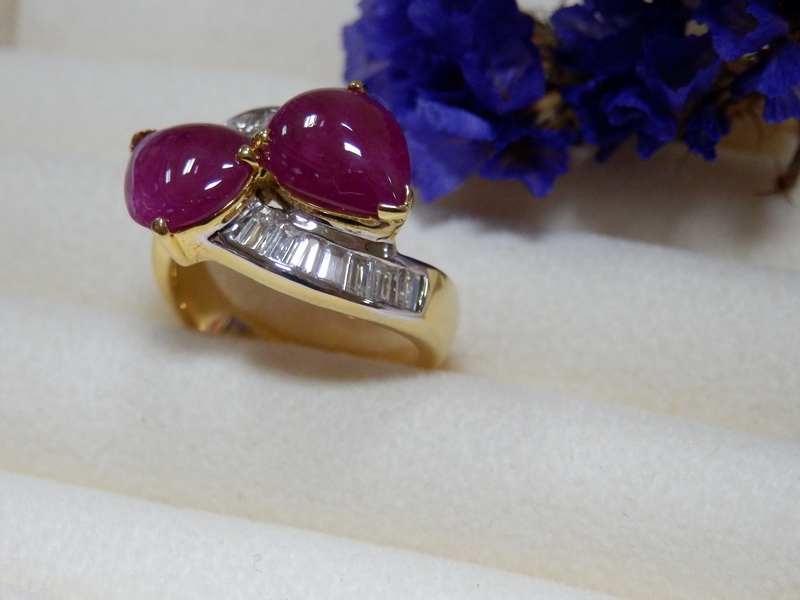 PP5303 แหวนทับทิมพม่า ประดับเพชรแท้ 0.80 กะรัต ดีไซน์ก้านไขว้ ใส่สวย