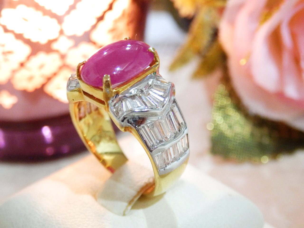 M066 แหวนทับทิมเพชรแท้ 1.07 กะรัต แบบน่ารักใส่ได้ทุกวัน