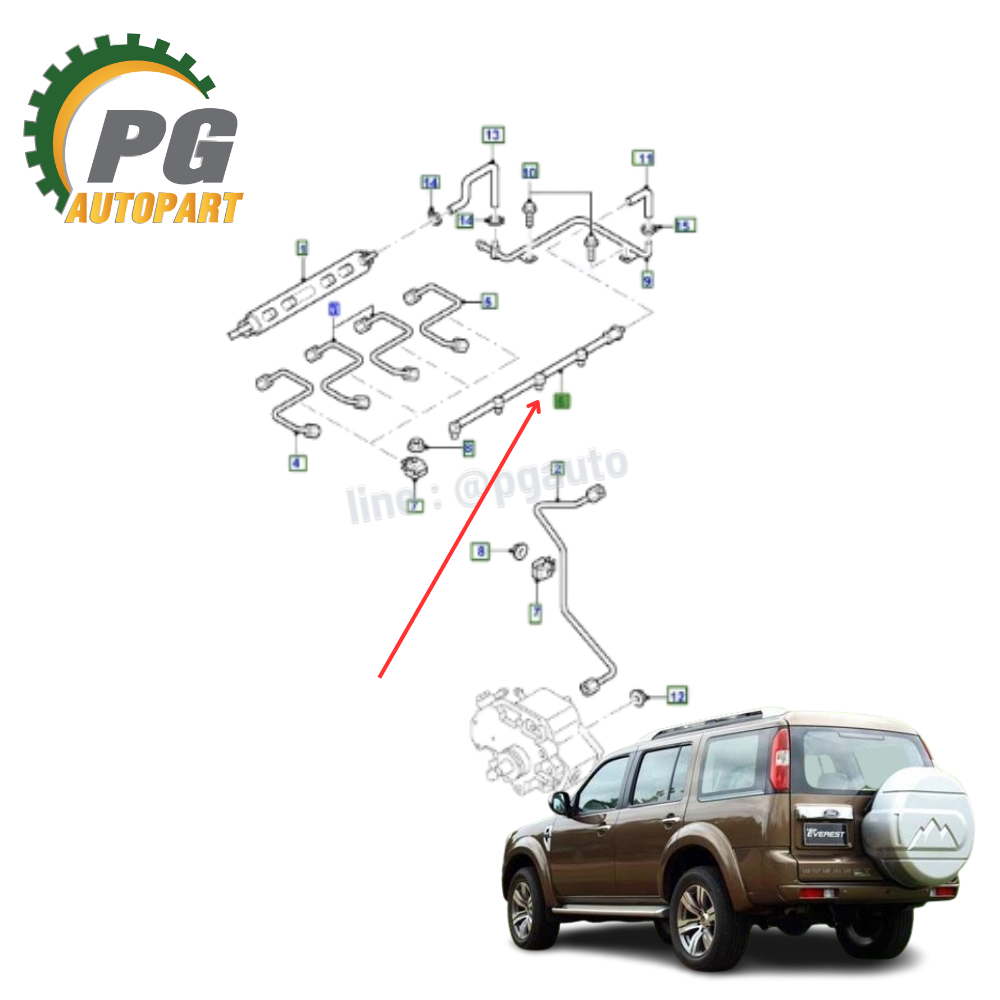 ท่อน้ำมันเชื้อเพลิง(สายไหลกลับหัวฉีด) FORD EVEREST รุ่น ดูราทอร์ค เครื่อง 2.5,3.0 ปี2009 ขึ้นไป (1เส้น) / แท้