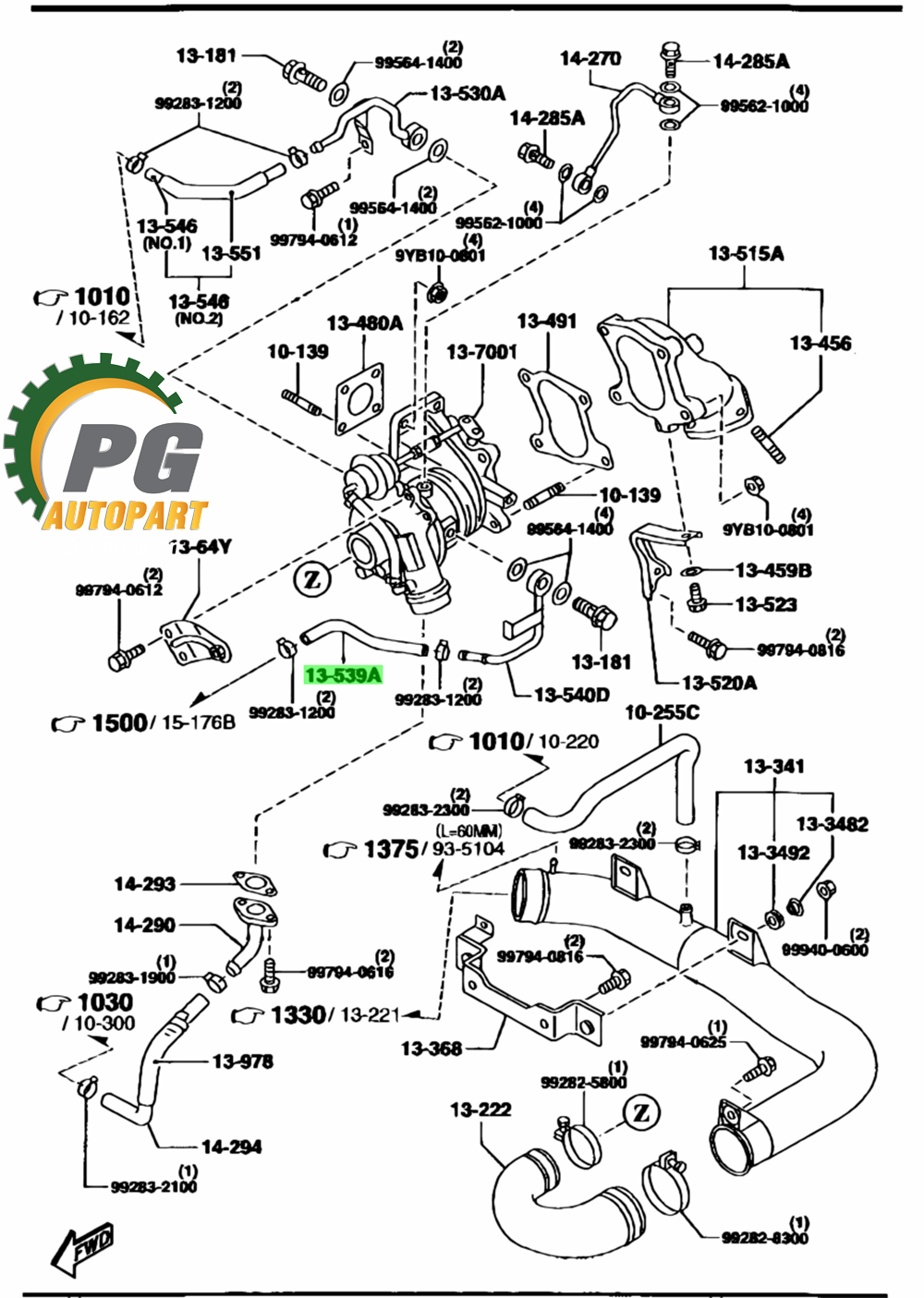 ท่อยางน้ำเข้า TURBO FORD EVEREST ปี 2003-2007 (1 ชิ้น) แท้ / รูปจริง