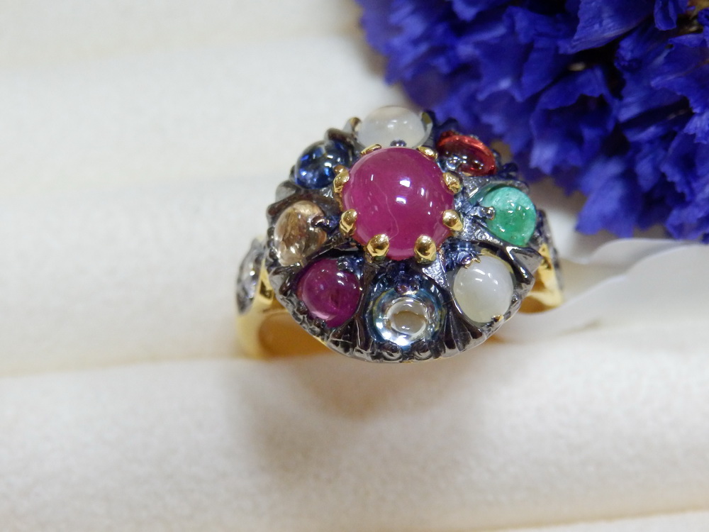 PP5404 แหวนนพเก้าใส่เสริมดวง พลอยแท้ สวยทุกเม็ด