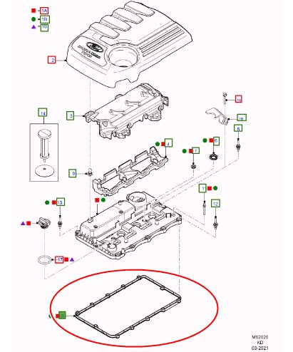 ปะเก็นฝาครอบวาว FORD RANGER T6 ปี 2012-2014 2.2L (1ชิ้น) แท้ / รูปจริง