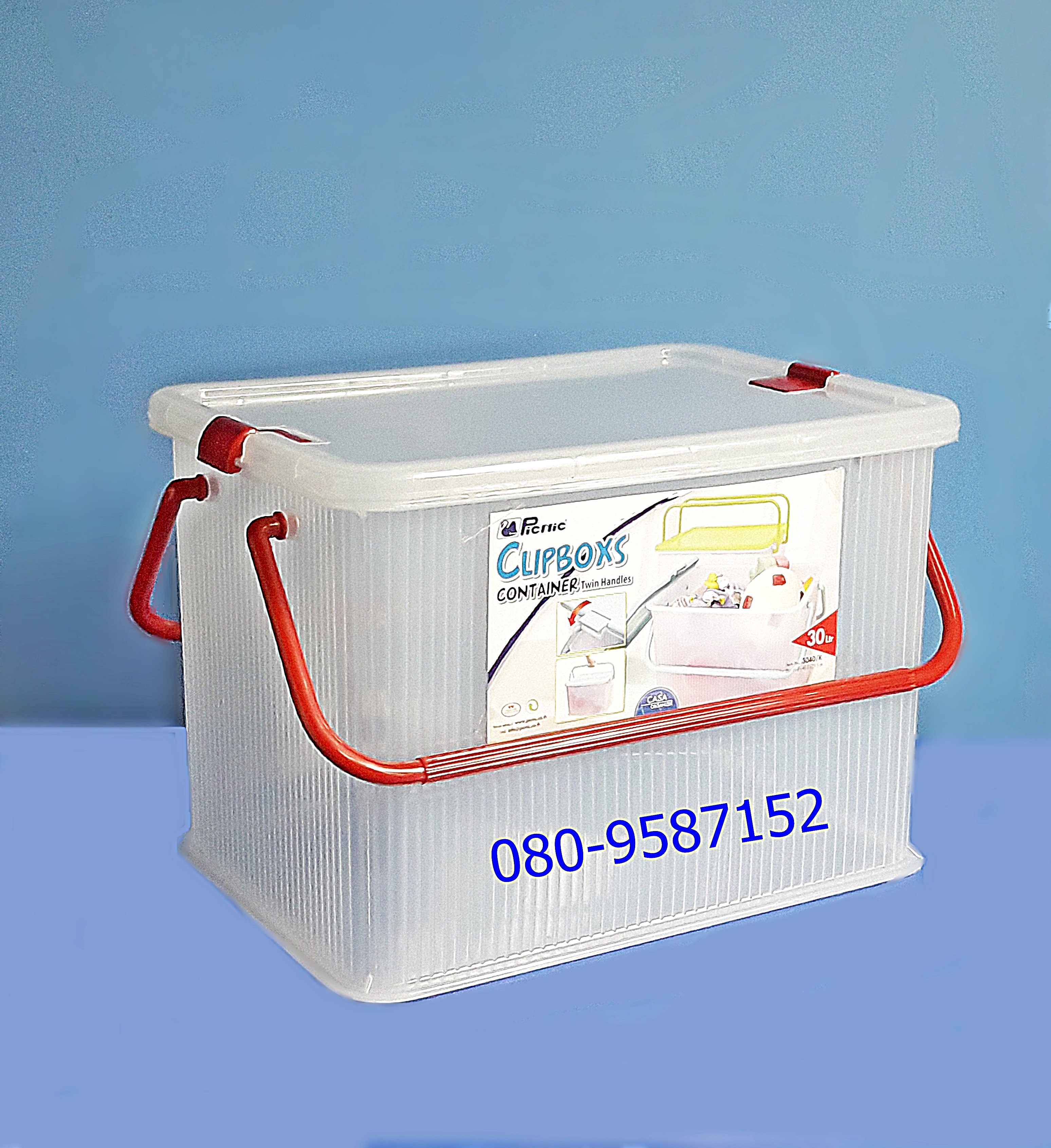 กล่องล็อคหูหิ้ว สีขาวใส พร้อมฝา 30 Ltr No.3040