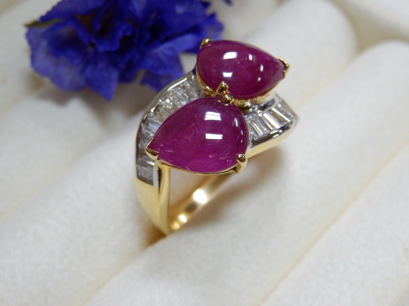 PP5303 แหวนทับทิมพม่า ประดับเพชรแท้ 0.80 กะรัต ดีไซน์ก้านไขว้ ใส่สวย