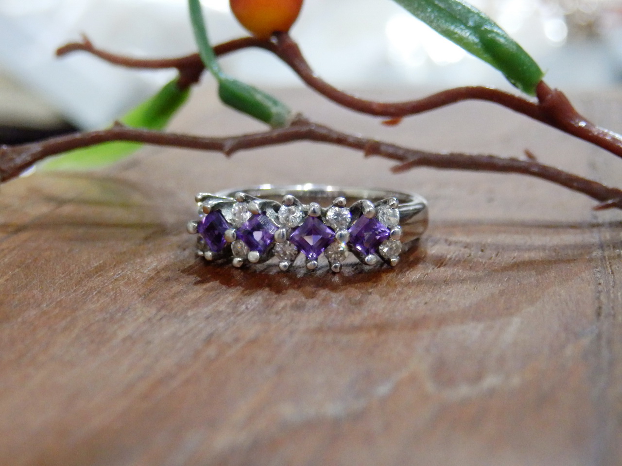 Sm100 แหวนแถวอเมทิสต์ เพชรcz งานซิลเวอร์สวยๆราคาเบาๆ