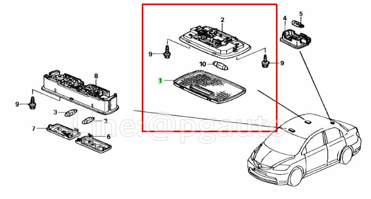 เสื้อไฟส่องในห้องโดยสาร+ฝาครอบไฟ HONDA CIVIC FD ปี 2006-2011 (1ชุด=2ชิ้น) แท้ / รูปจริง