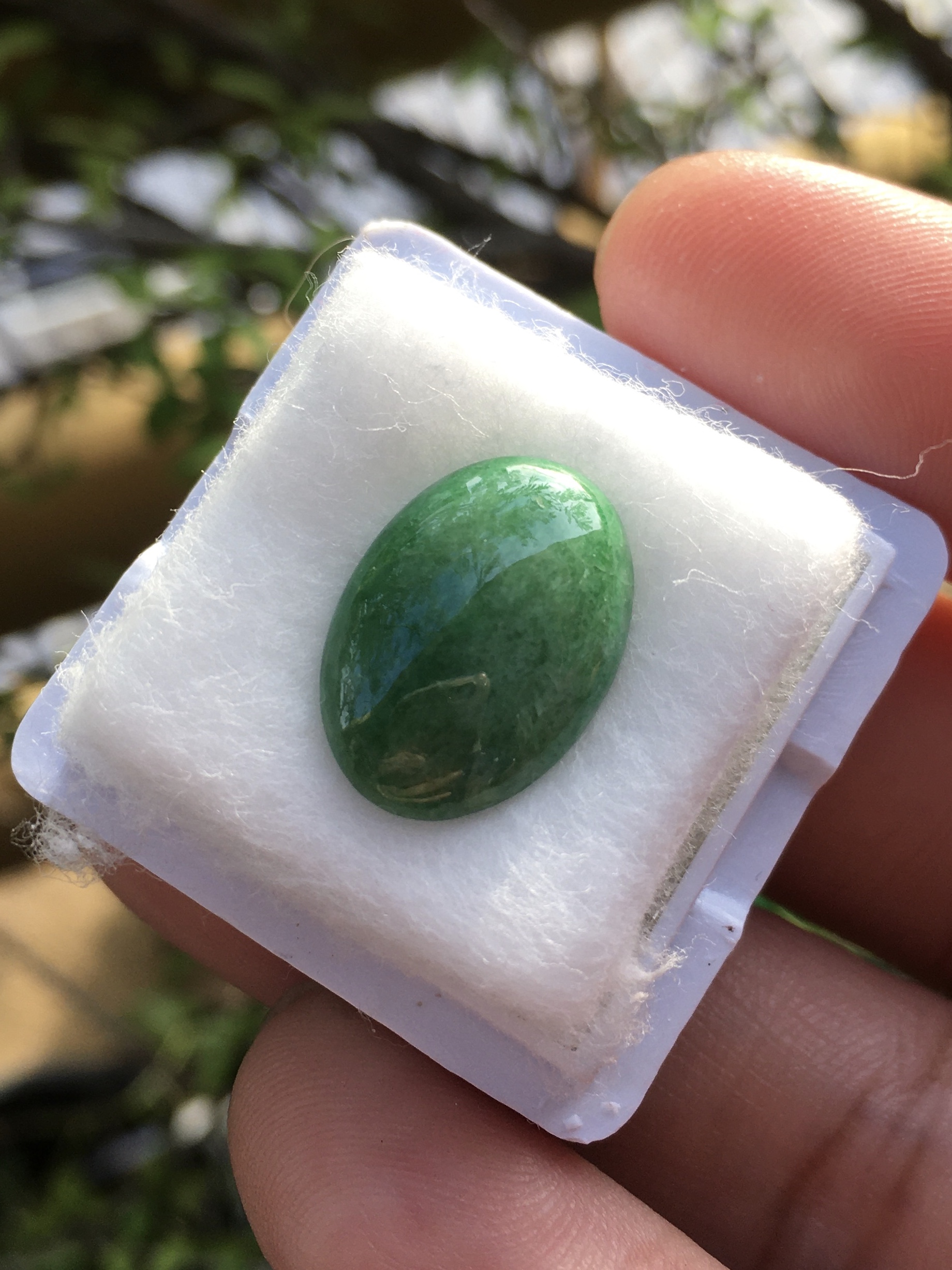 JADE หยกแท้ 6.25 กะรัต หยกพม่า สีเขียวแอปเปิ้ล ทรงสวย ผิวฉ่ำ ปัดเงาสวย