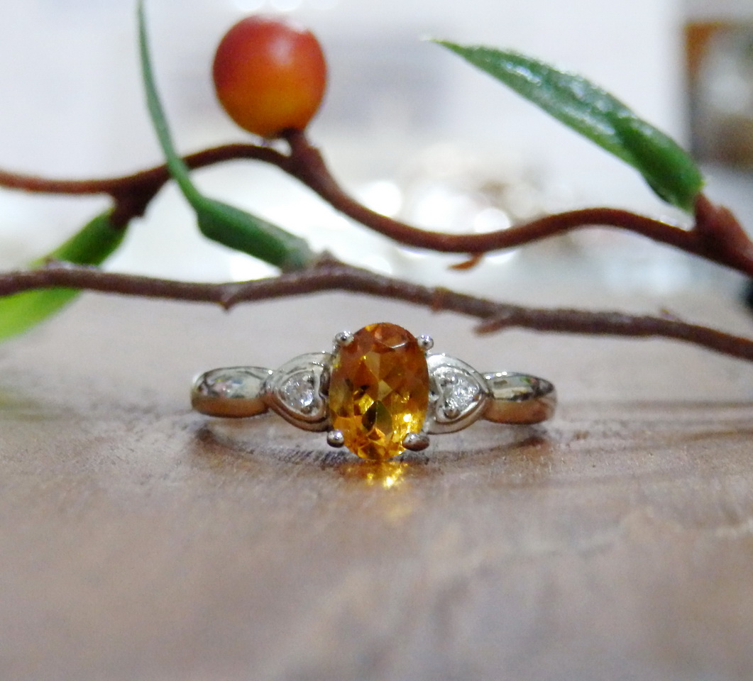 Sm088 แหวนซิทรินแท้ประดับเพชรcz งานซิลเวอร์สวยๆราคาเบาๆ