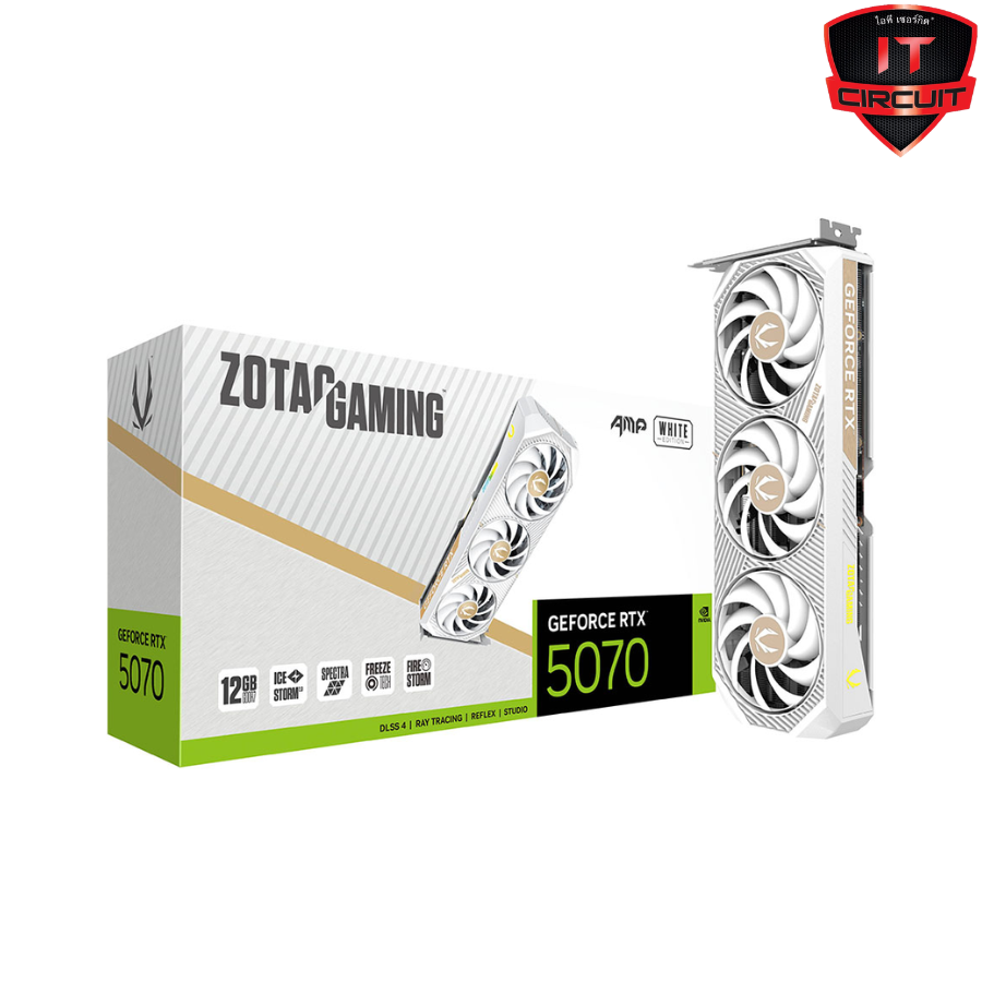 VGA (การ์ดจอ) ZOTAC GEFORCE RTX 5070 AMP EDITION WHITE - 12GB GDDR7 SN041025T560H