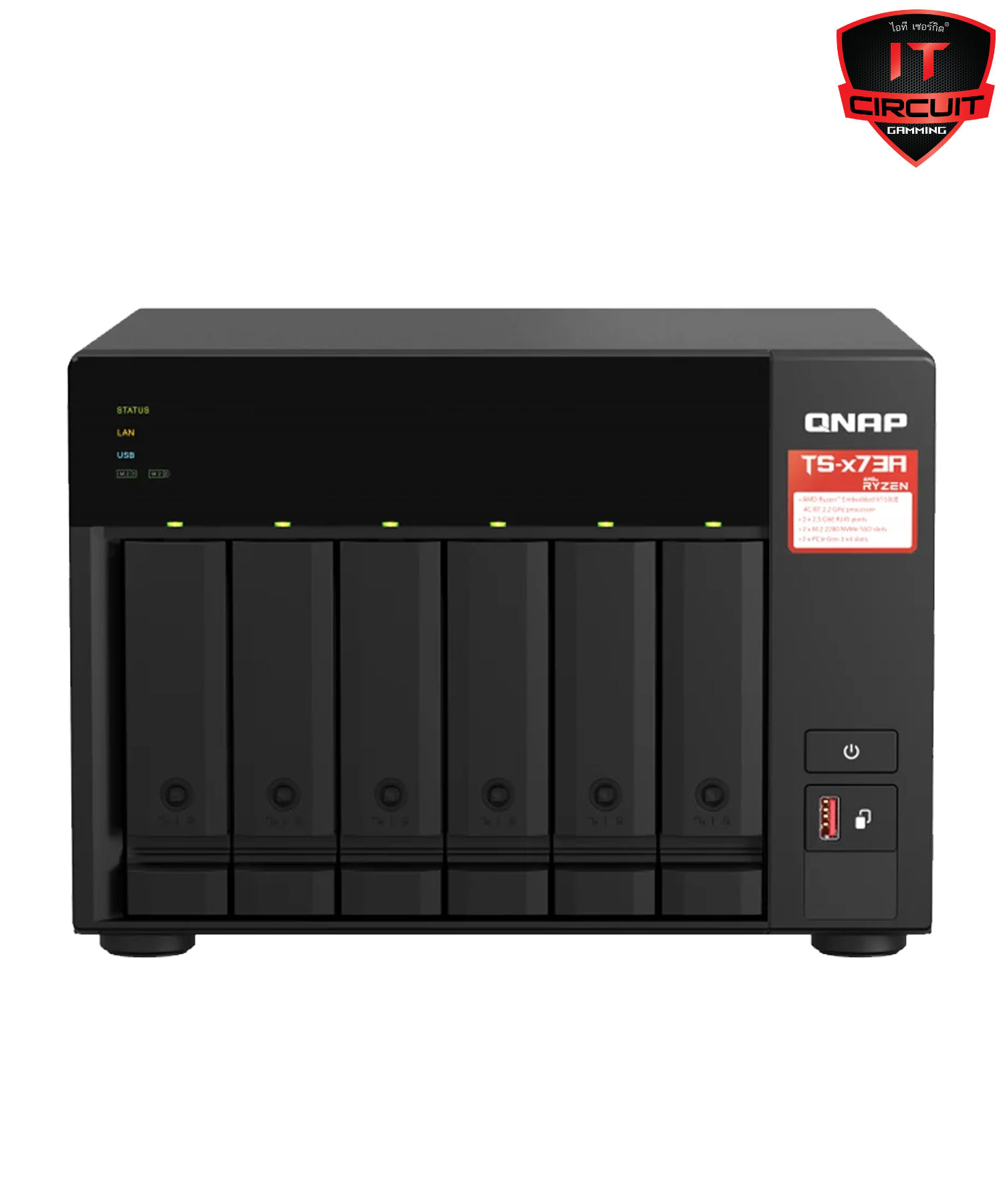 NAS (อุปกรณ์จัดเก็บข้อมูลบนเครือข่าย) QNAP TS-673A-8G /6-BAY AMD RYZEN V1000 SERIES V1500B 4-CORE/8 GB DDR4