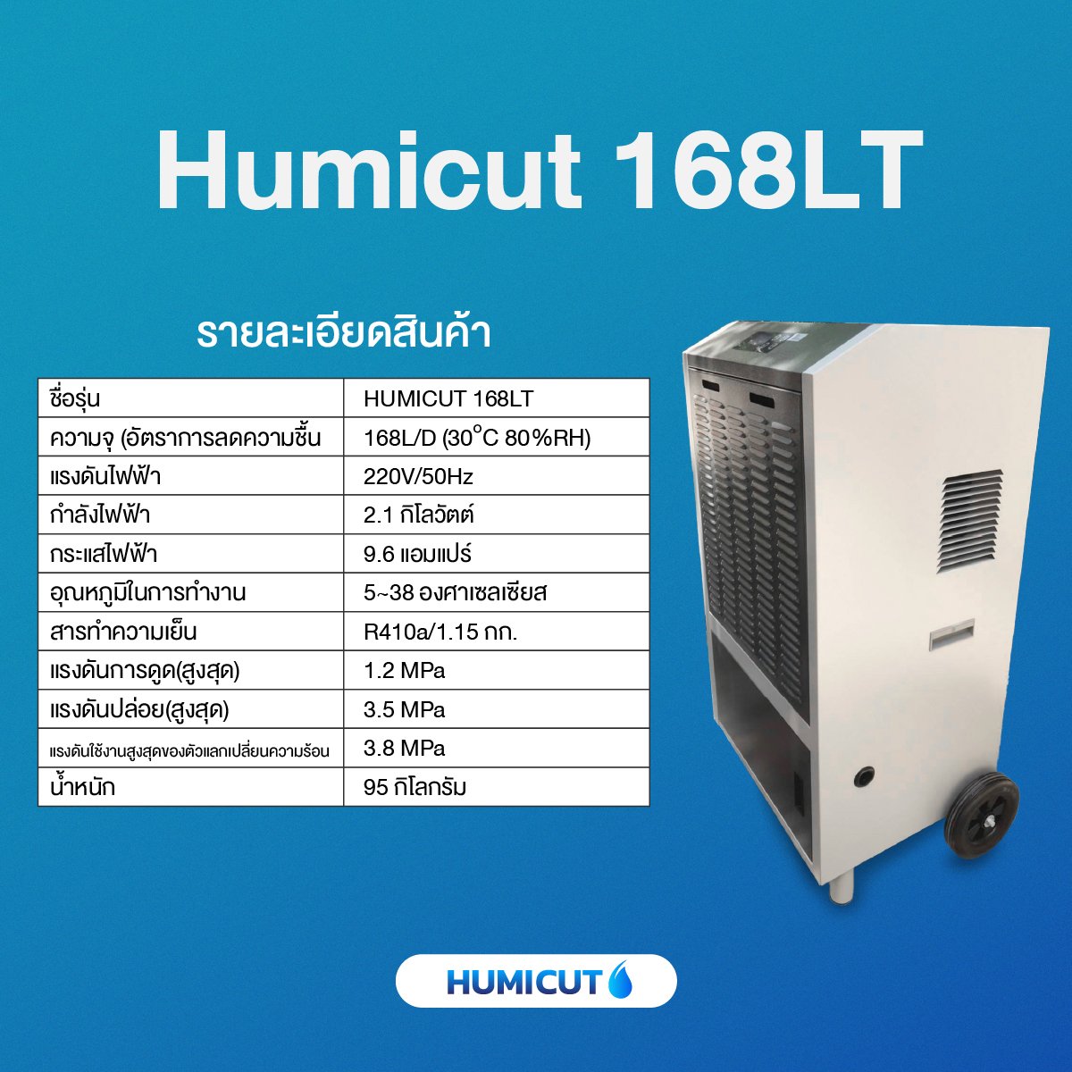 HUMICUT เครื่องลดความชื้นอุตสาหกรรม รุ่น 168LT