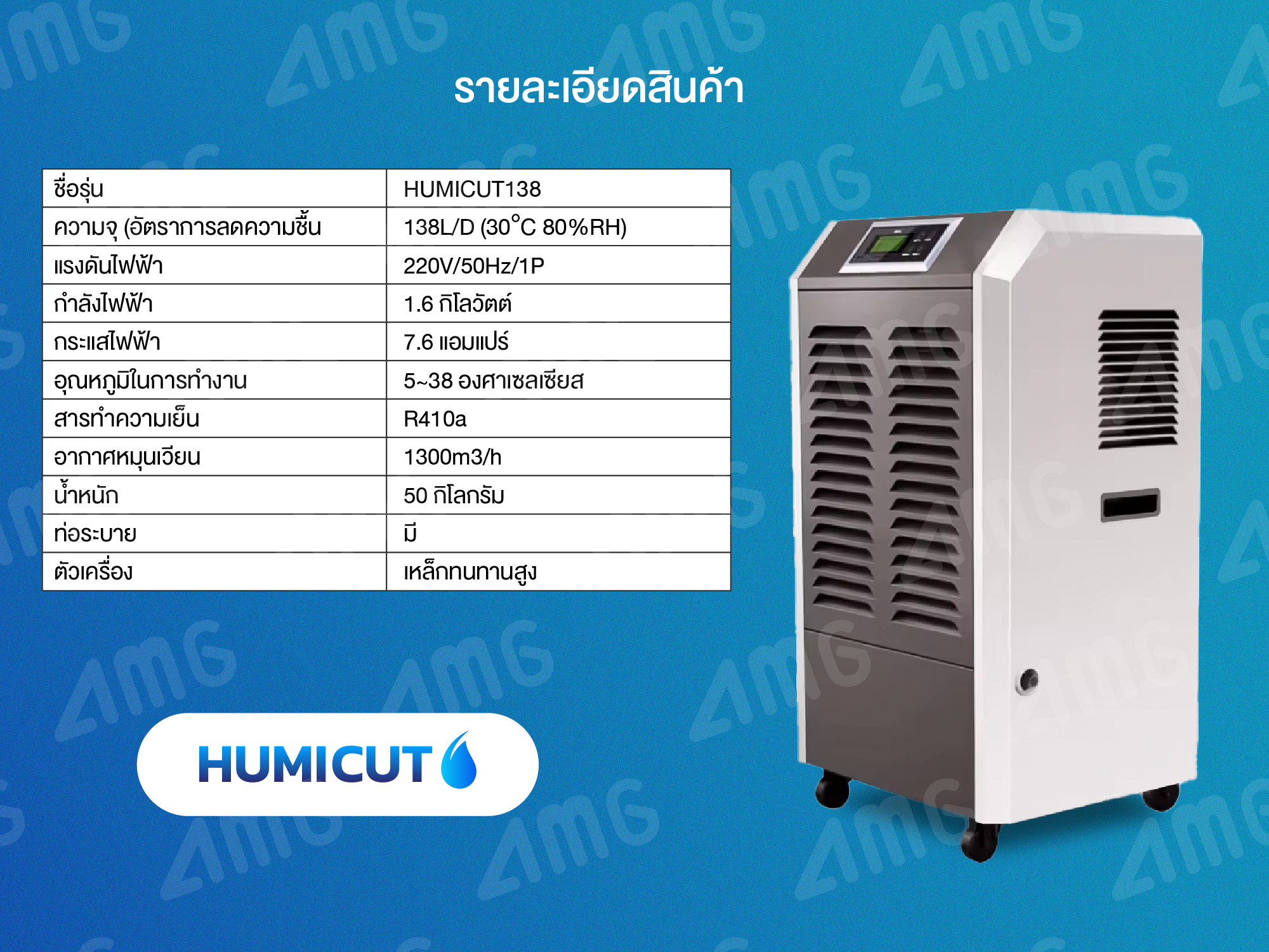 เครื่องลดความชื้นอุตสาหกรรม Humicut รุ่น 138L