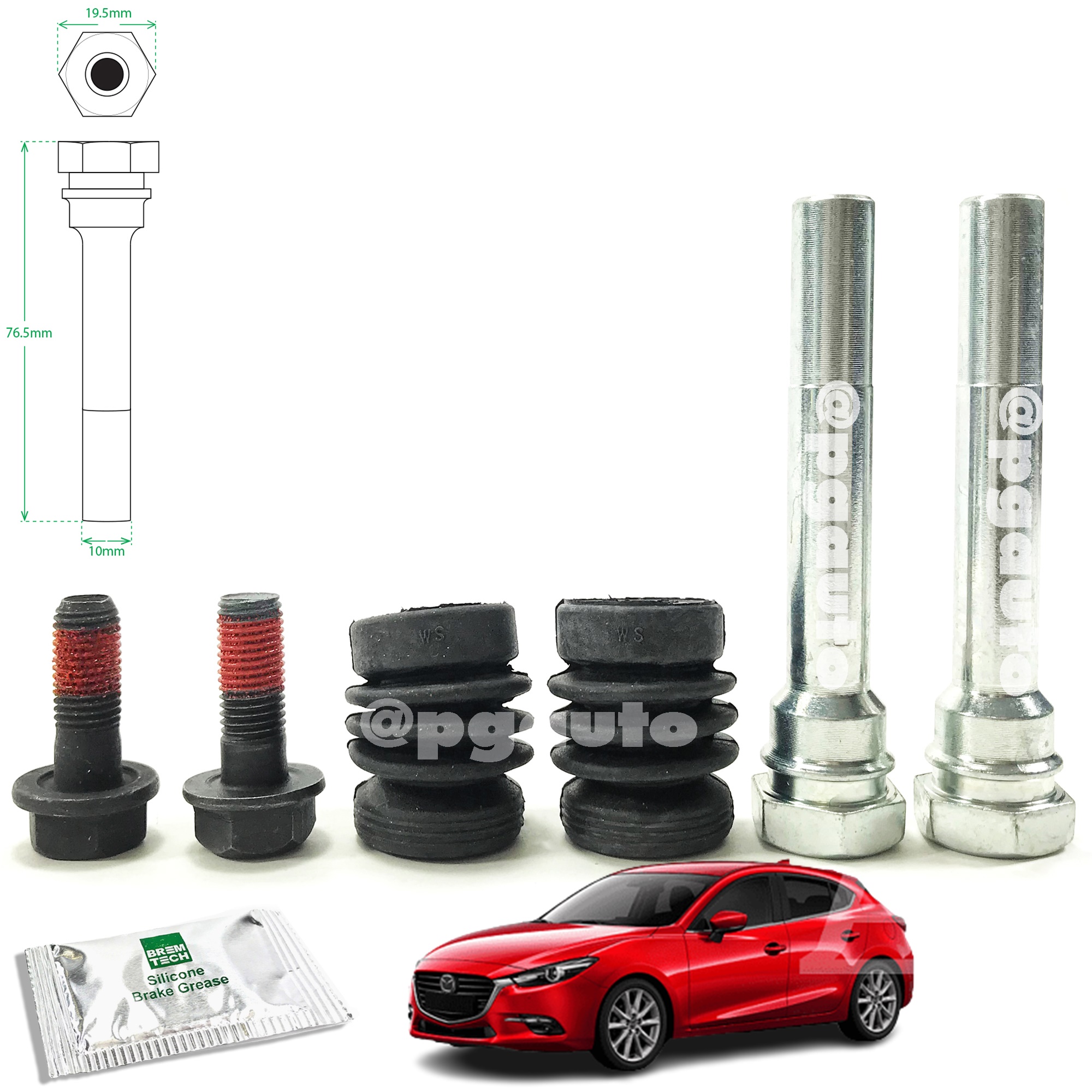 สลักดิสเบรคหลัง(สลักคาลิปเปอร์เบรคหลัง) MAZDA 3 SKYACTIV ปี 2014-2018 (1 ชุด=1ล้อ) / รูปจริง