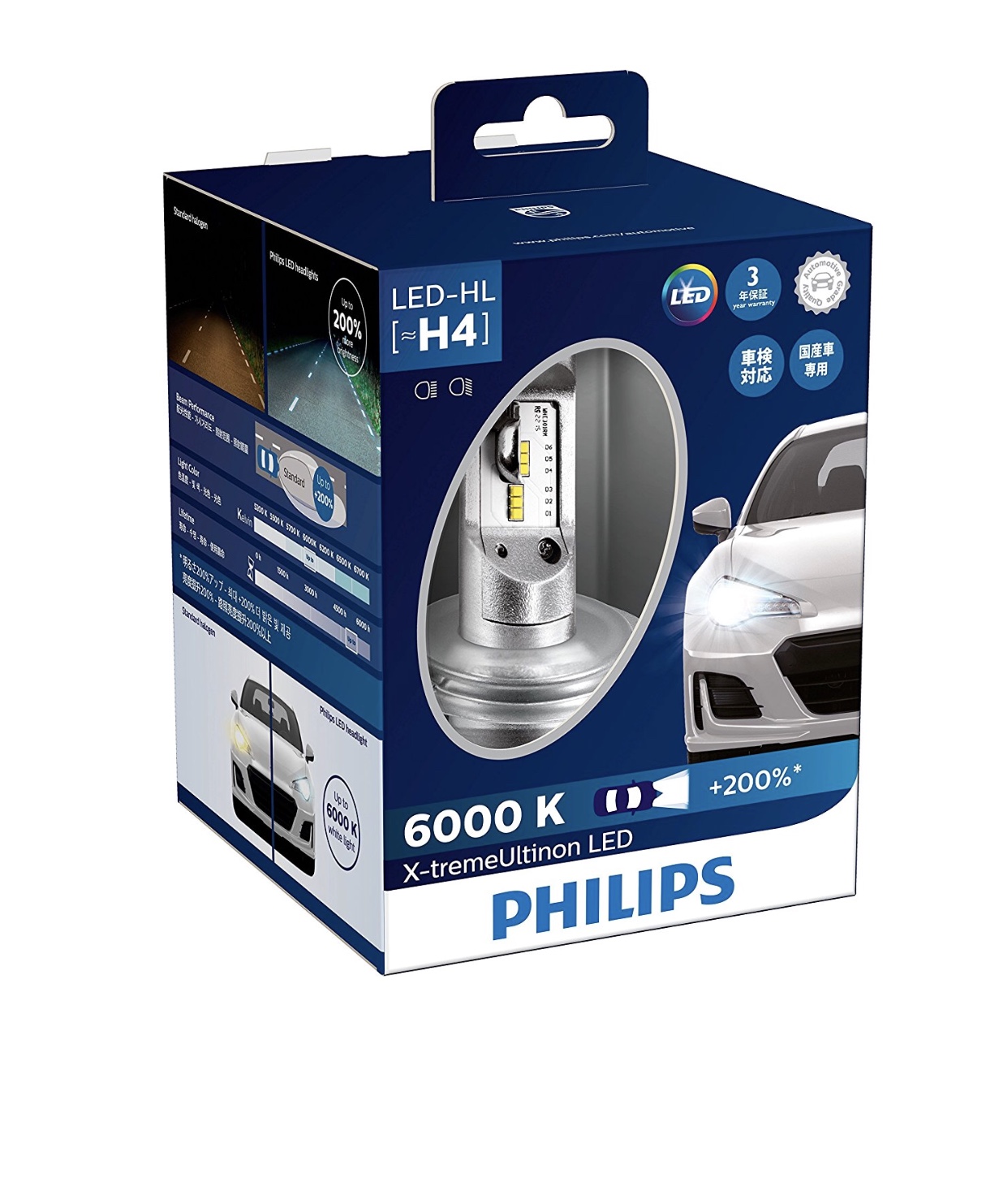 หลอดไฟหน้ารถยนต์ PHILIPS X-treme Ultinon LED H4 6000K +200%