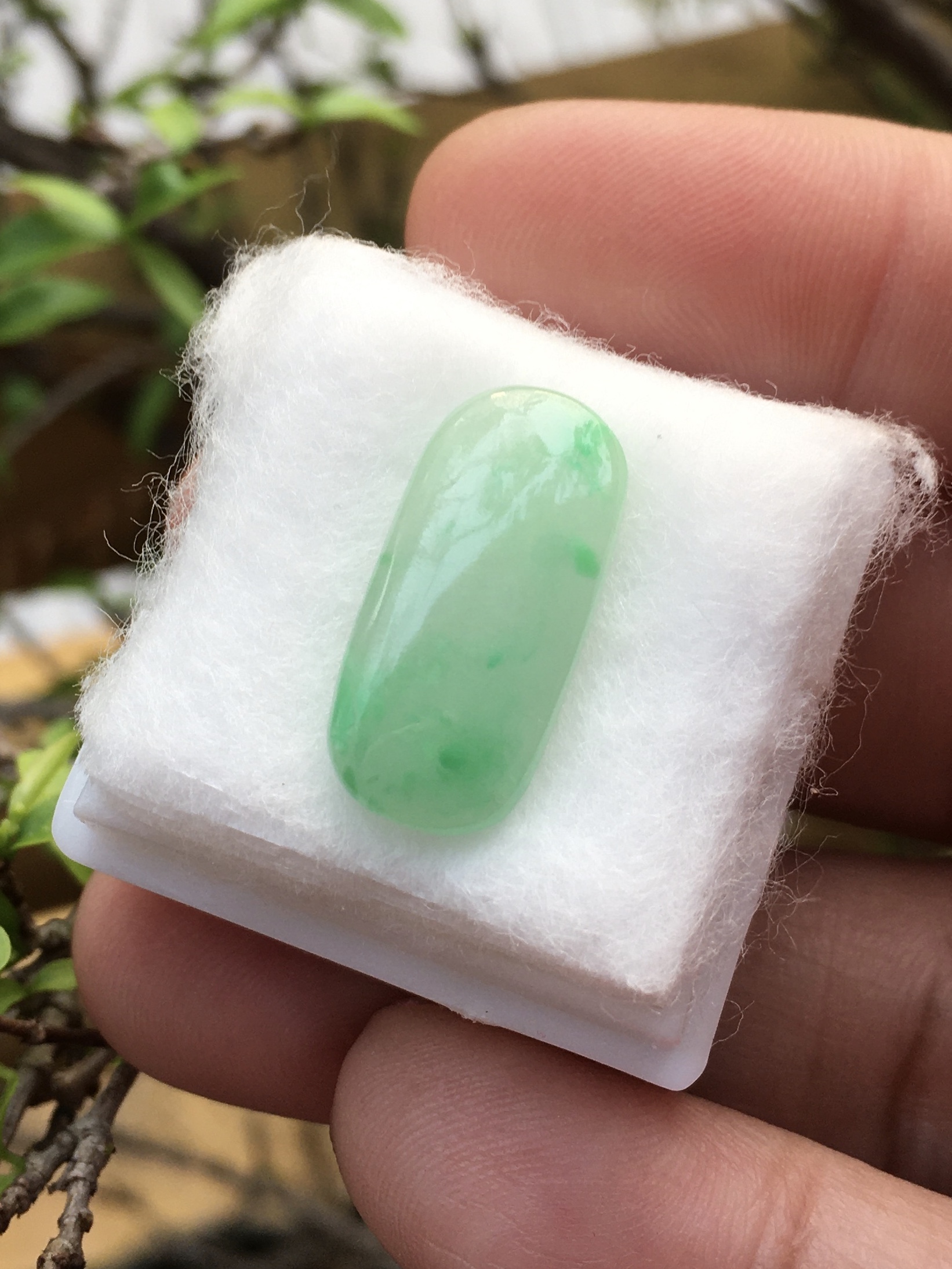 (สวยหวาน) JADE หยกแท้ 7.45 กะรัต หยกเขียวอ่อนเนื้อสวย ติดเขียวแอปเปิ้ล ทรงสวย