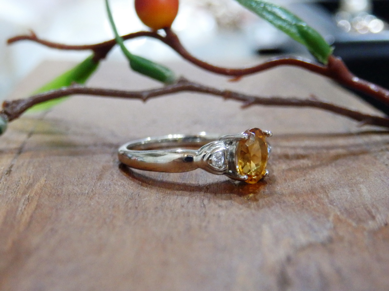 Sm088 แหวนซิทรินแท้ประดับเพชรcz งานซิลเวอร์สวยๆราคาเบาๆ