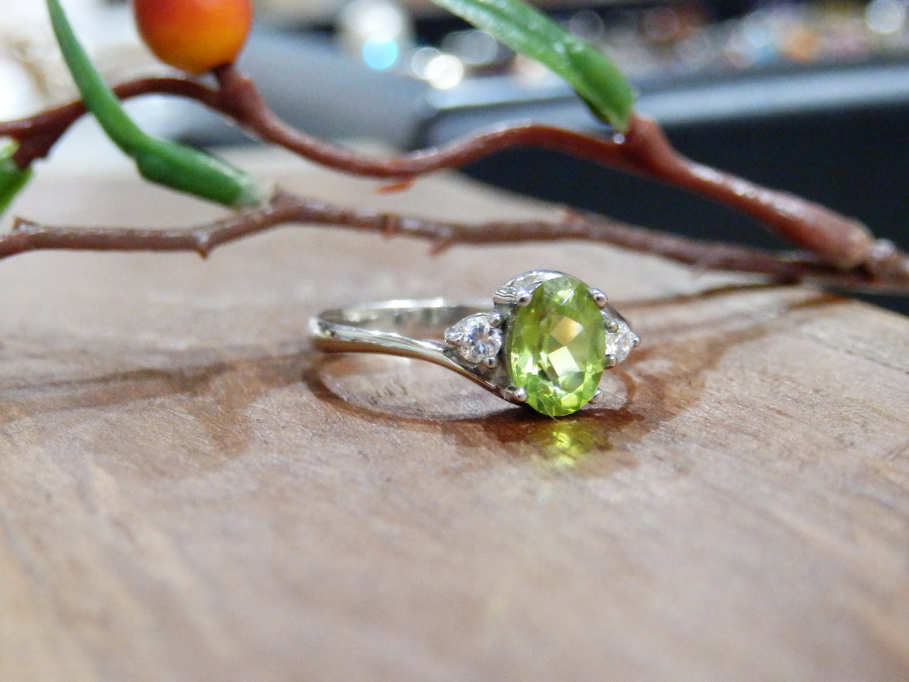 Sm090 แหวนเพอริดอทแท้ งานซิลเวอร์สวยๆราคาเบาๆ