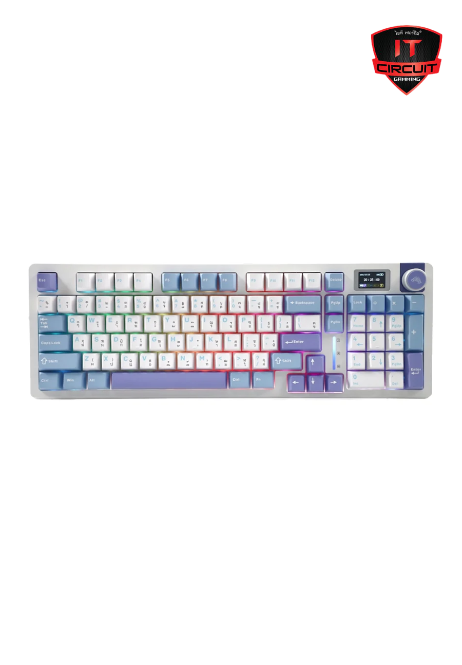 KEYBOARD (คีย์บอร์ด) WIRELESS AULA S98PRO LIGHT BLUE/WHITE/DARK PURPLE (NIMBUS SWITCH/BLUETOOTH/LCD) SN071025T254H