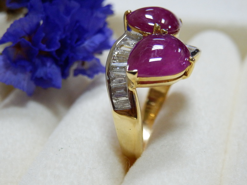 PP5303 แหวนทับทิมพม่า ประดับเพชรแท้ 0.80 กะรัต ดีไซน์ก้านไขว้ ใส่สวย