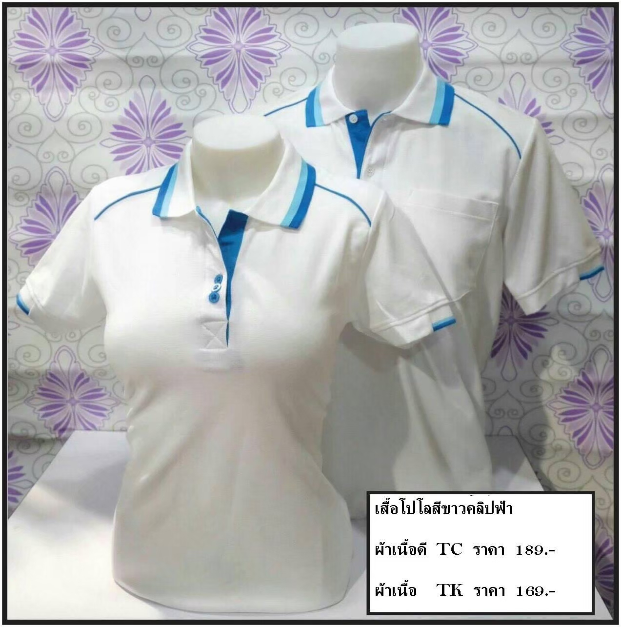 เสื้อโปโลสีขาวขลิบชมพู