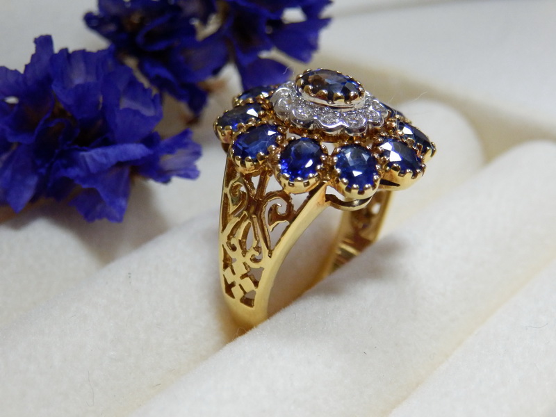 PP5302 แหวนไพลินประดับเพชรแท้ 0.20 กะรัต ทรงโบราณผสมโมเดิร์น ใส่สวยเก๋