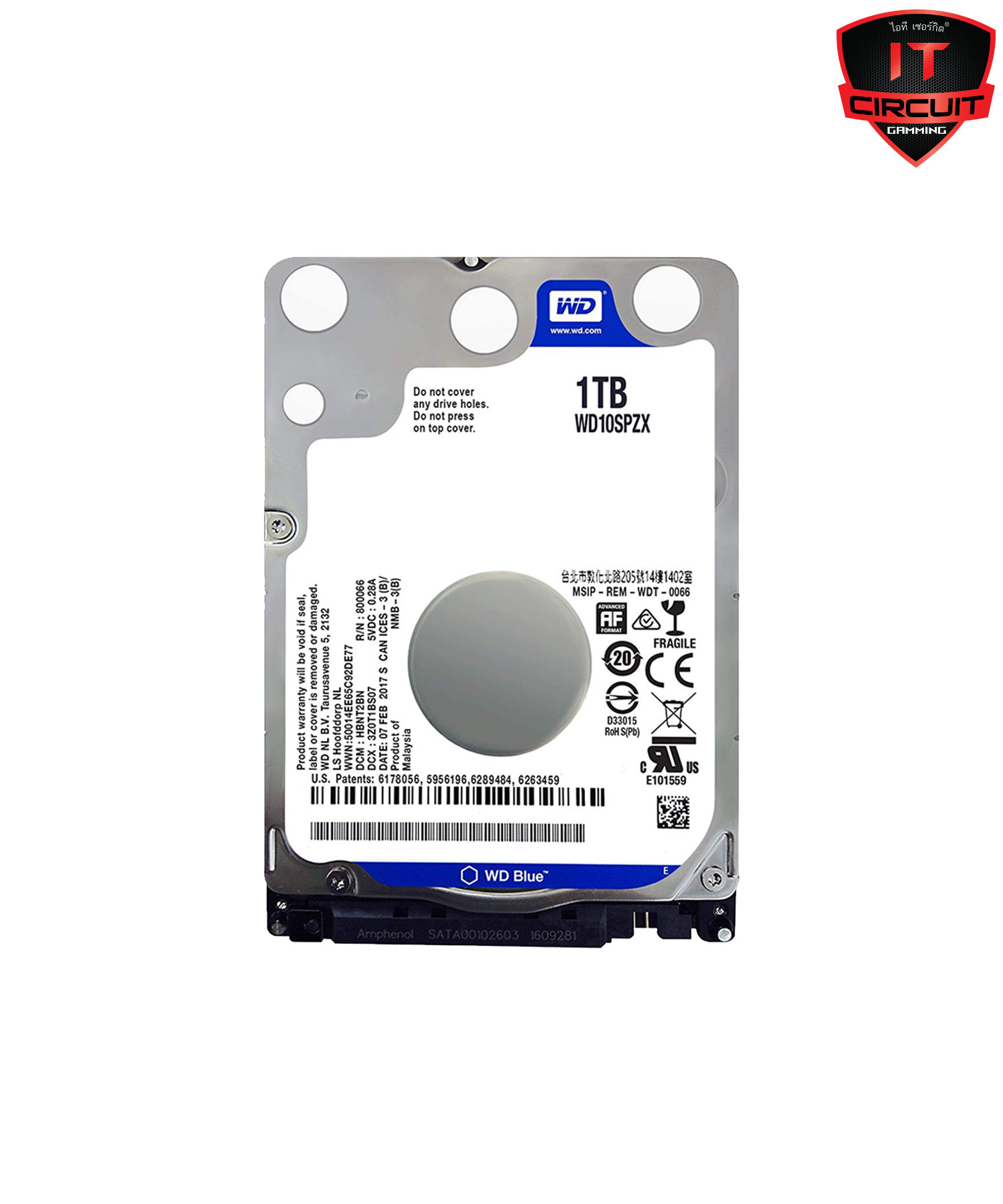 1 TB HDD (ฮาร์ดดิสก์ 2.5 นิ้ว) (NOTEBOOK) WD BLUE (5400RPM, SATA-3, WD10SPZX)