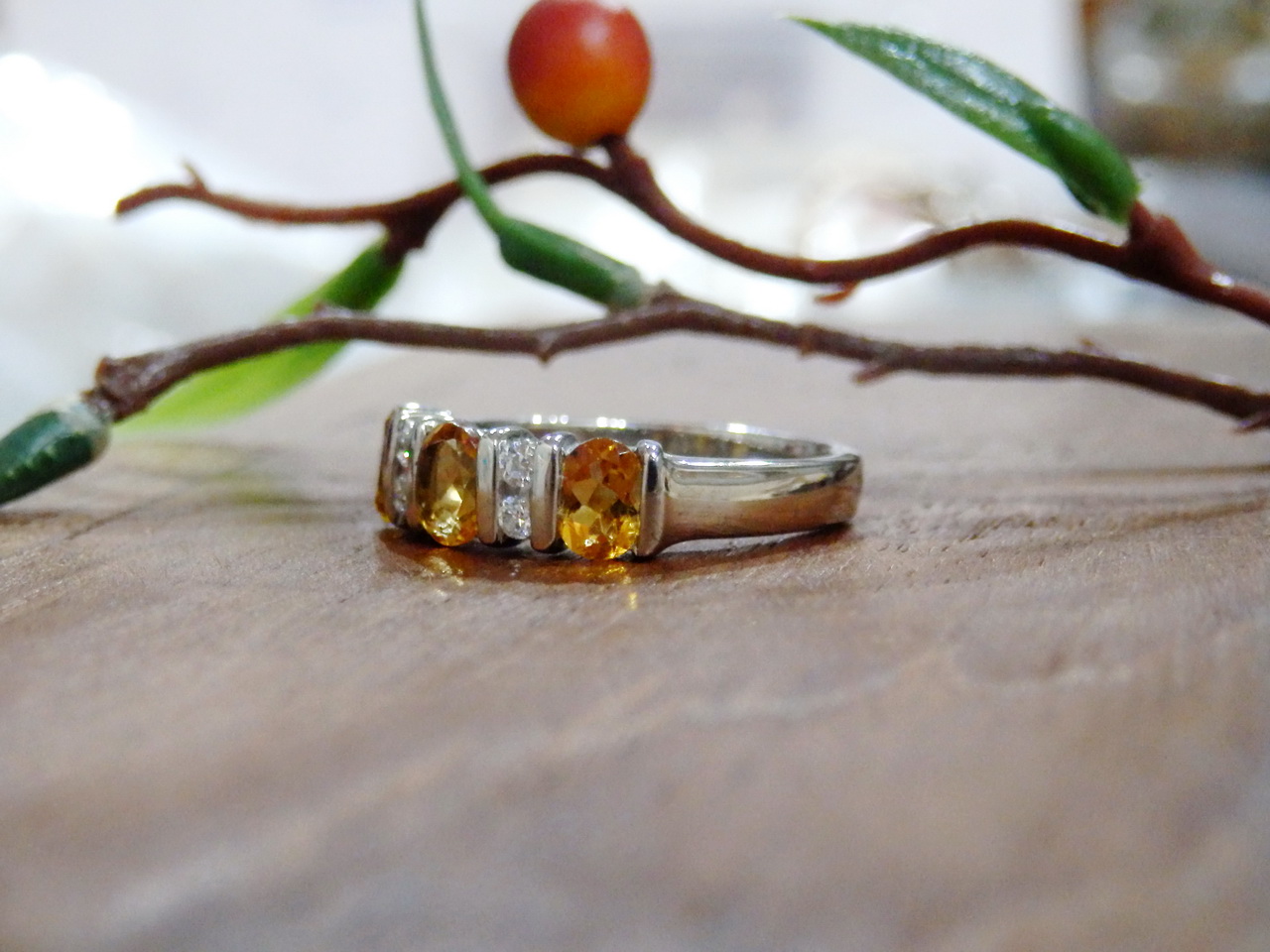 Sm097 แหวนแถวซิทรินแท้ประดับเพชรcz งานซิลเวอร์สวยๆราคาเบาๆ