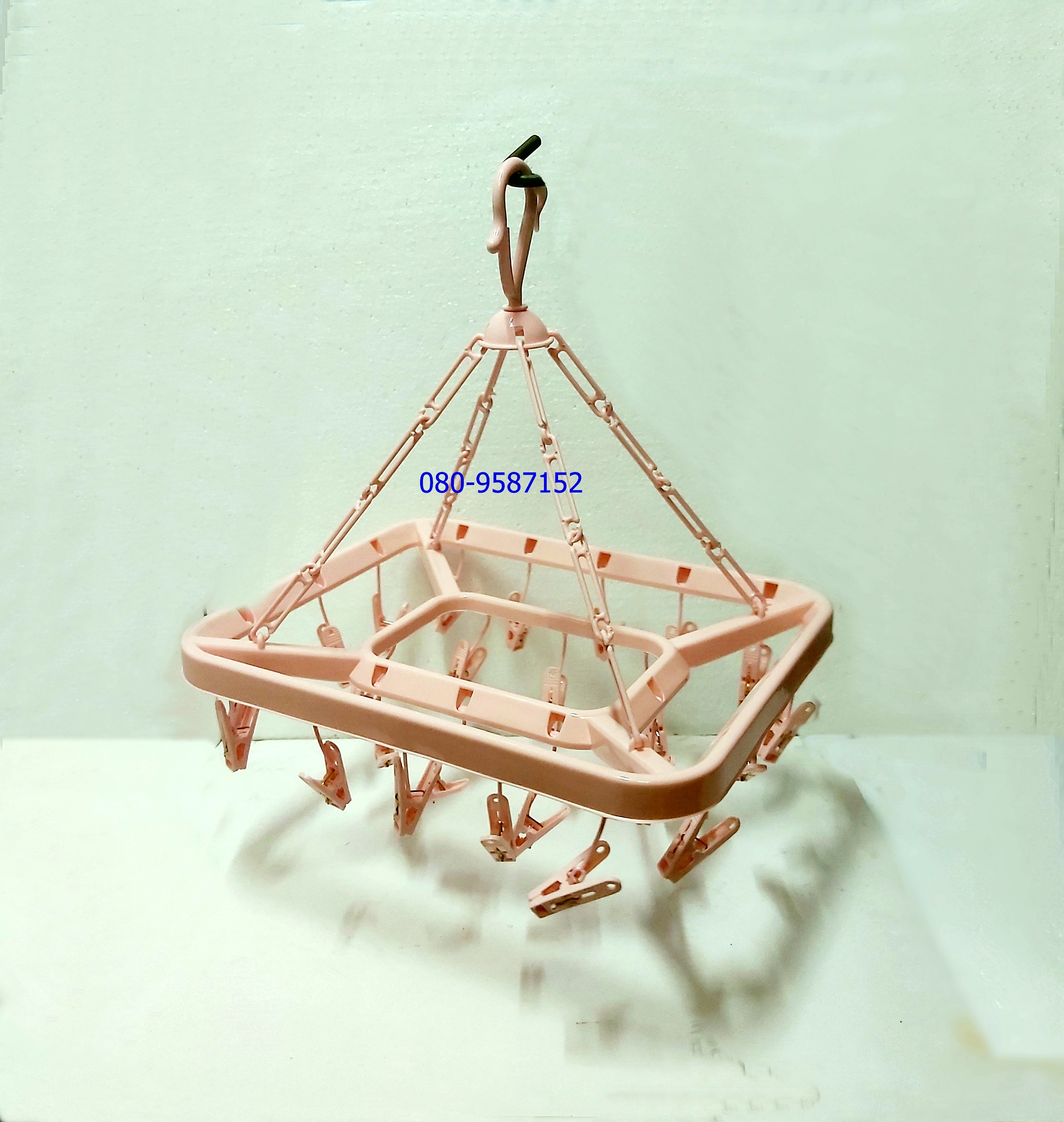 ห่วงตากผ้าพลาสติก-เหลี่ยม ที่หนีบ 24 ตัว เกรด A (คละสี)