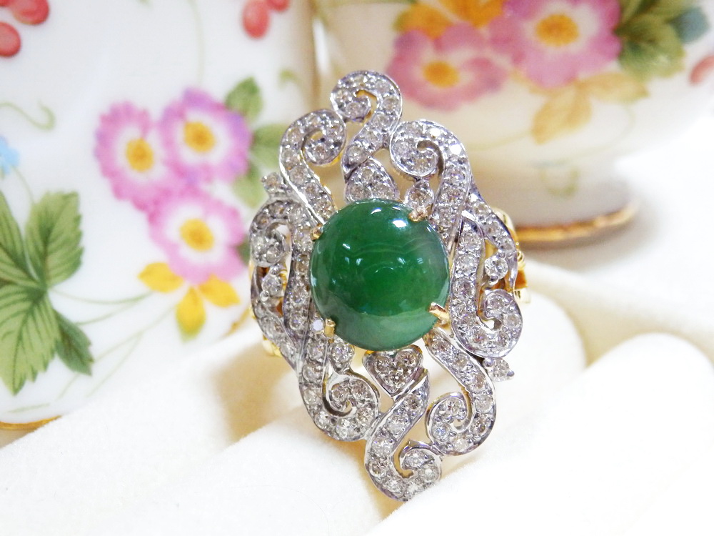 m060 แหวนหยกเพชรแท้ 1.19 กะรัต แหวนหน้าใหญ่ ใส่สวยเต็มนิ้ว