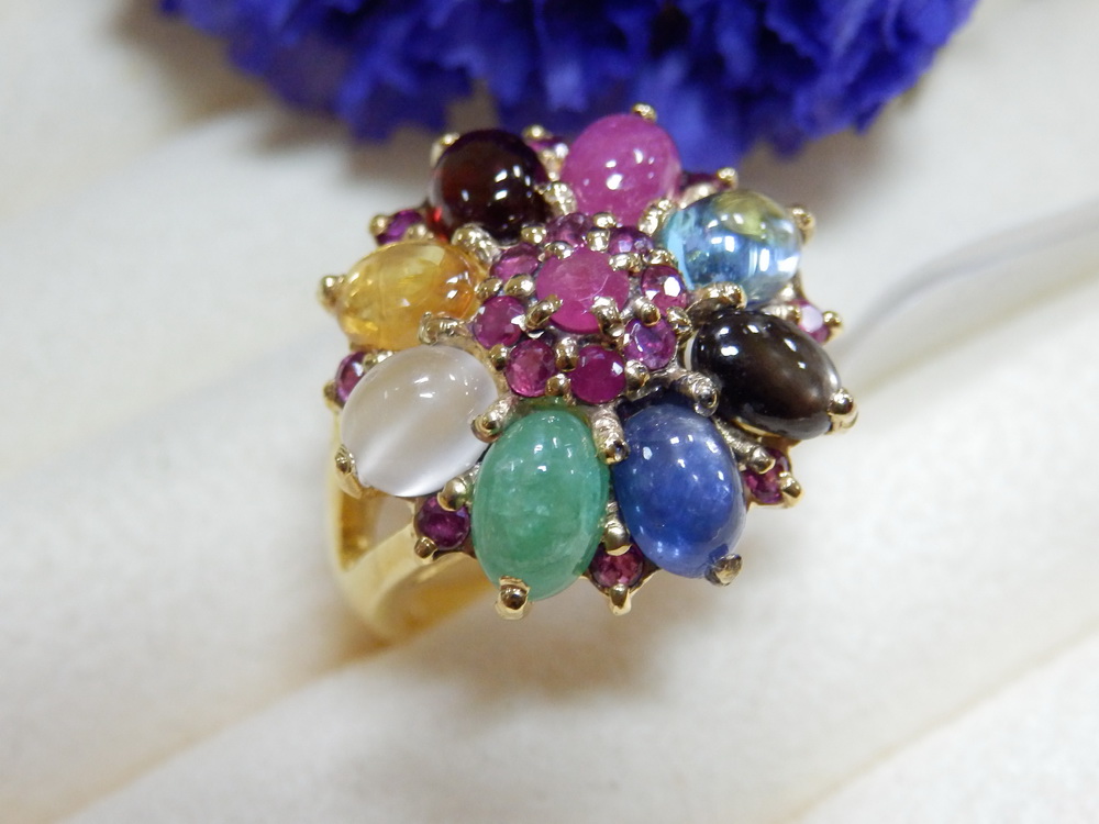 PP5403 แหวนนพเก้าใส่เสริมดวง พลอยแท้ สวยทุกเม็ด