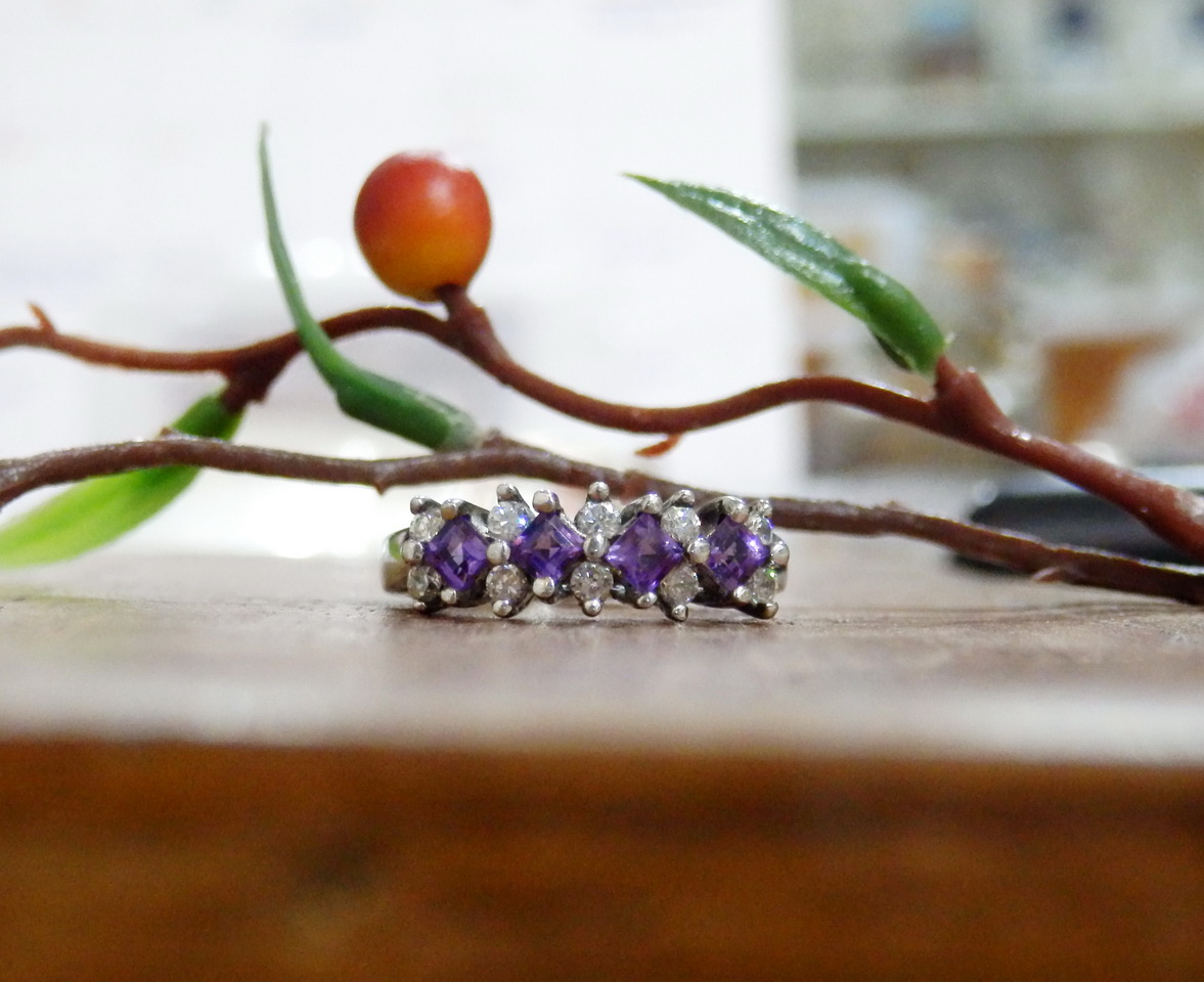 Sm100 แหวนแถวอเมทิสต์ เพชรcz งานซิลเวอร์สวยๆราคาเบาๆ