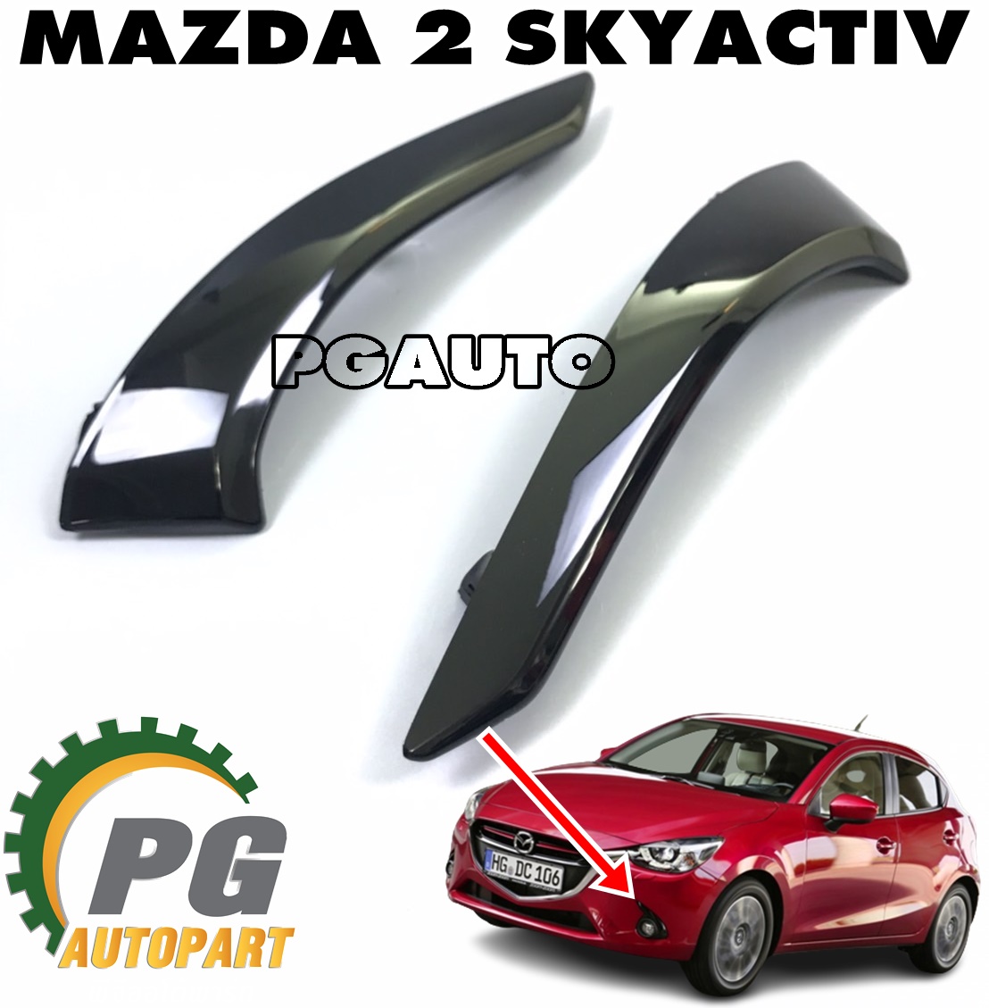 คิ้วขอบไฟสปอร์ดไลท์ LH-RH (ดำเงา) MAZDA 2 SKYACTIV ปี 2014-2018 (1 คู่) แท้ / รูปจริง