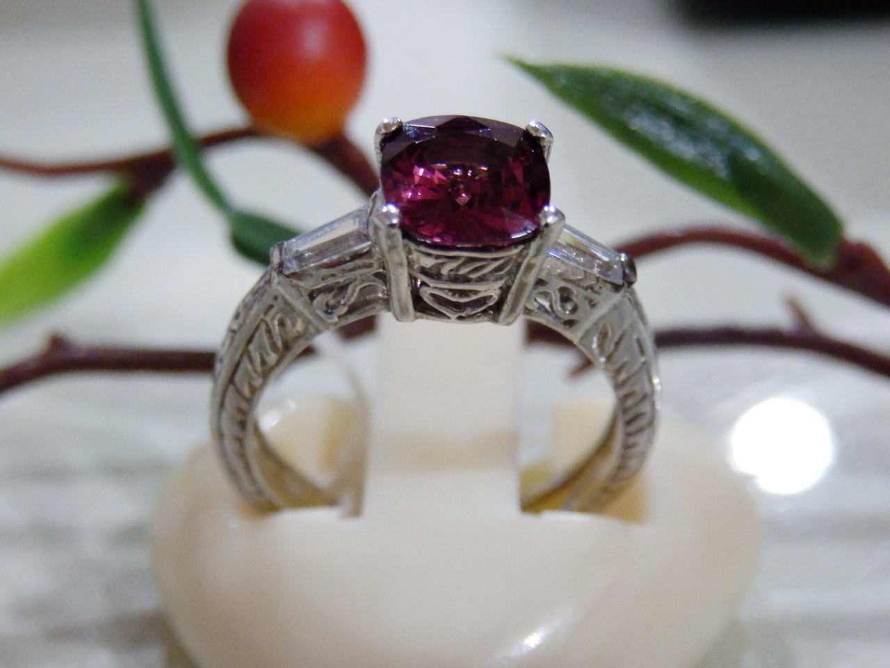 N174 แหวนโรโดไลท์แท้ประดับเพชรcz งานซิลเวอร์สวยๆราคาเบาๆ