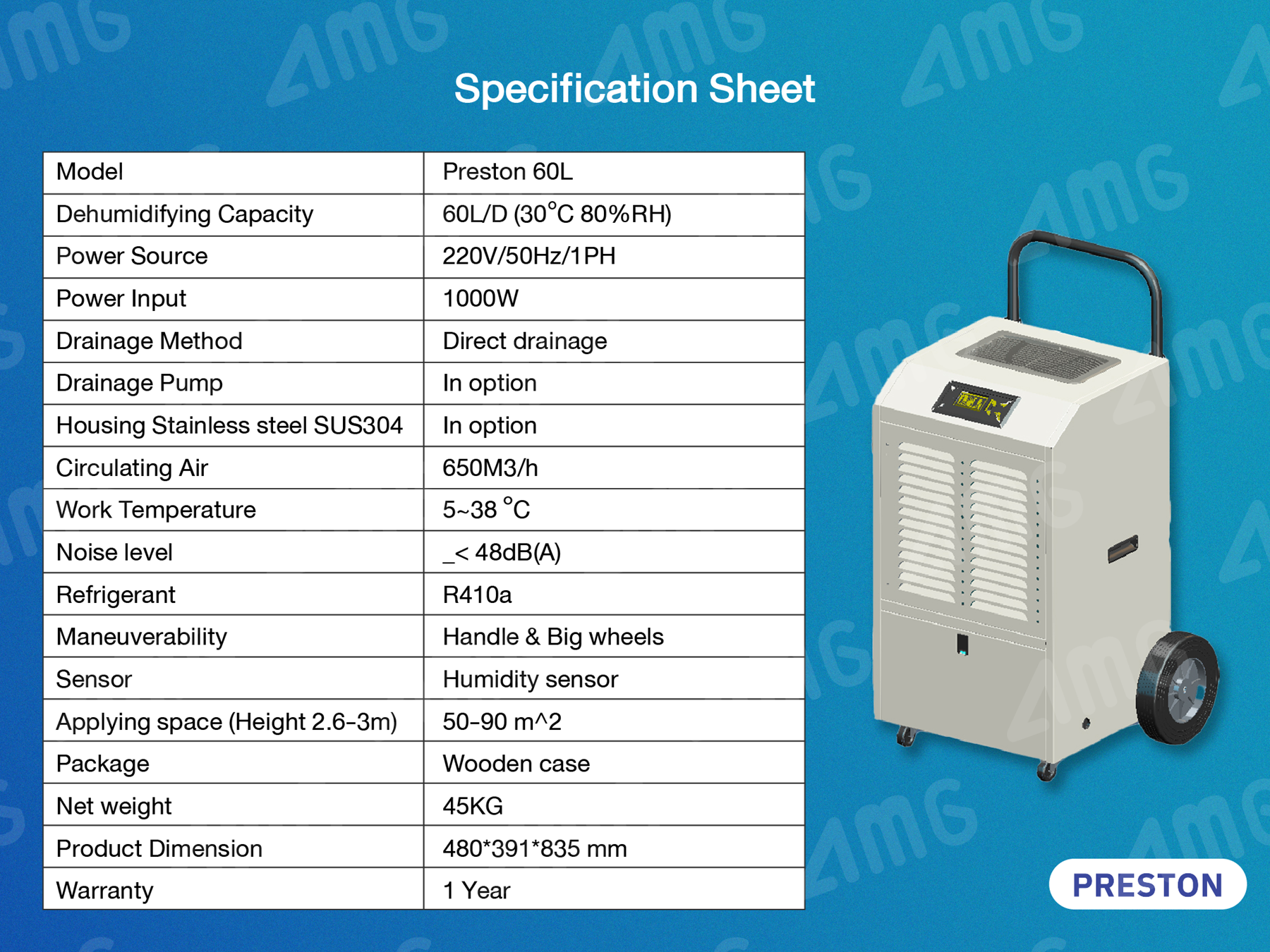เครื่องลดความชื้นอุตสาหกรรม PRESTON รุ่น PRESTON 60L