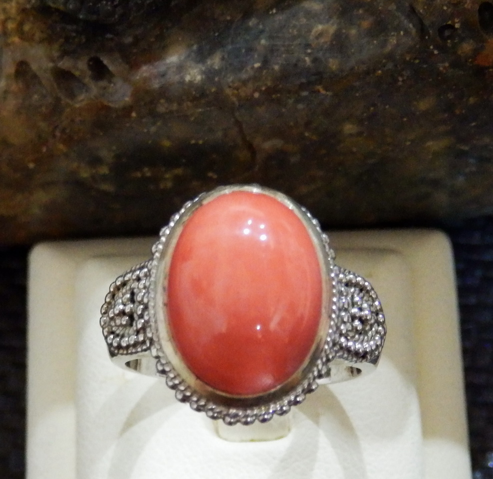 N212 แหวนประการังแท้ สีส้มพาสเทล แบบตะวันออกกลางสวยมีสไตล์