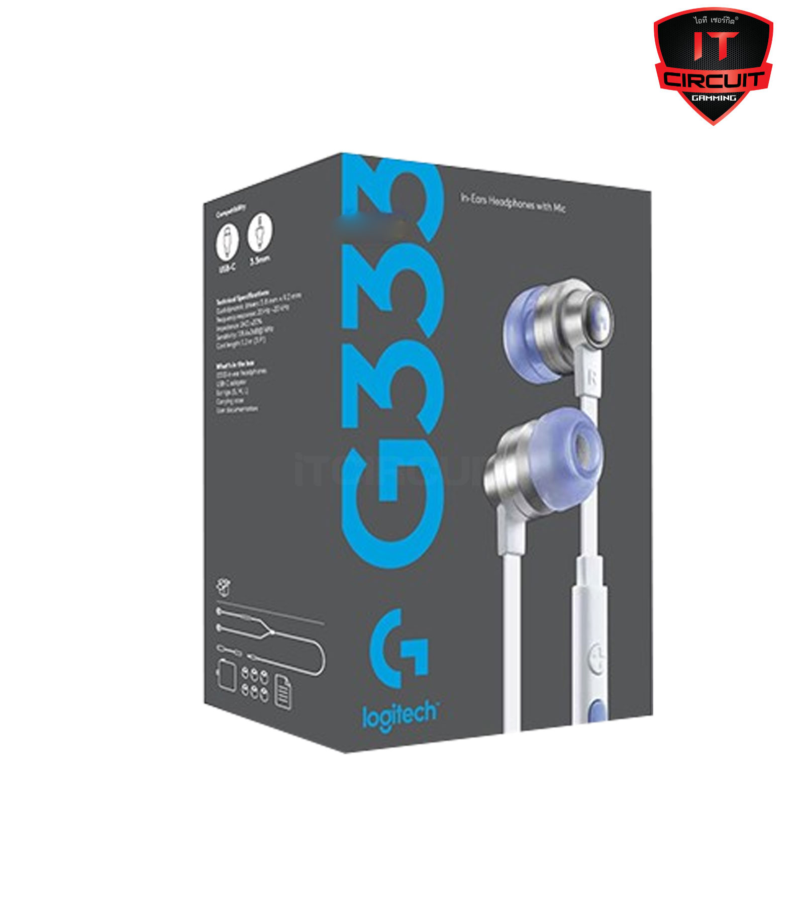 IN EAR HEADSET (หูฟังอินเอียร์) LOGITECH G333 White