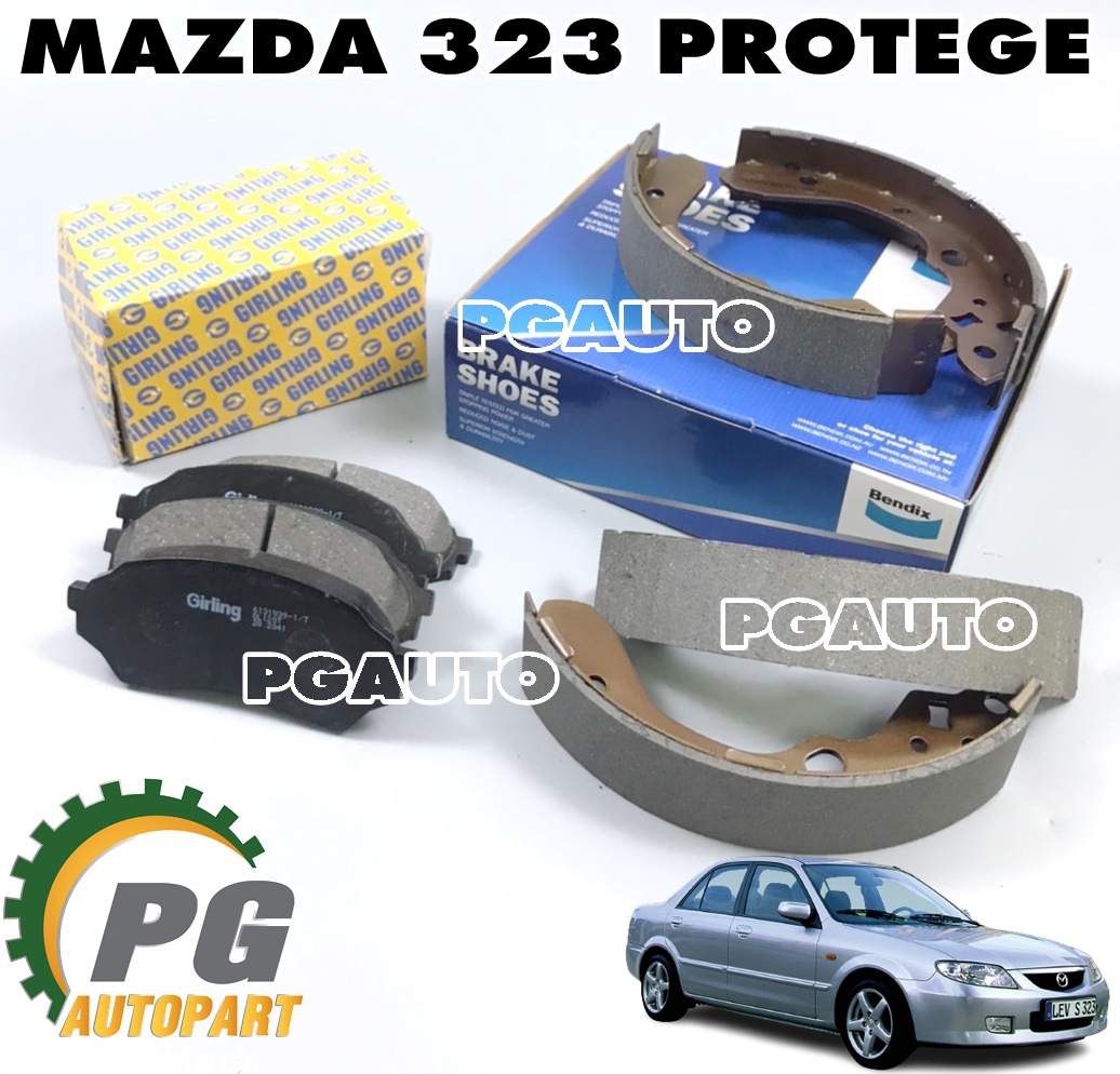 ชุดผ้าเบรคหน้า-หลัง LH/RH MAZDA 323 PROTEGE ปี 1998-2004 (1 ชุด) เทียบ / รูปจริง